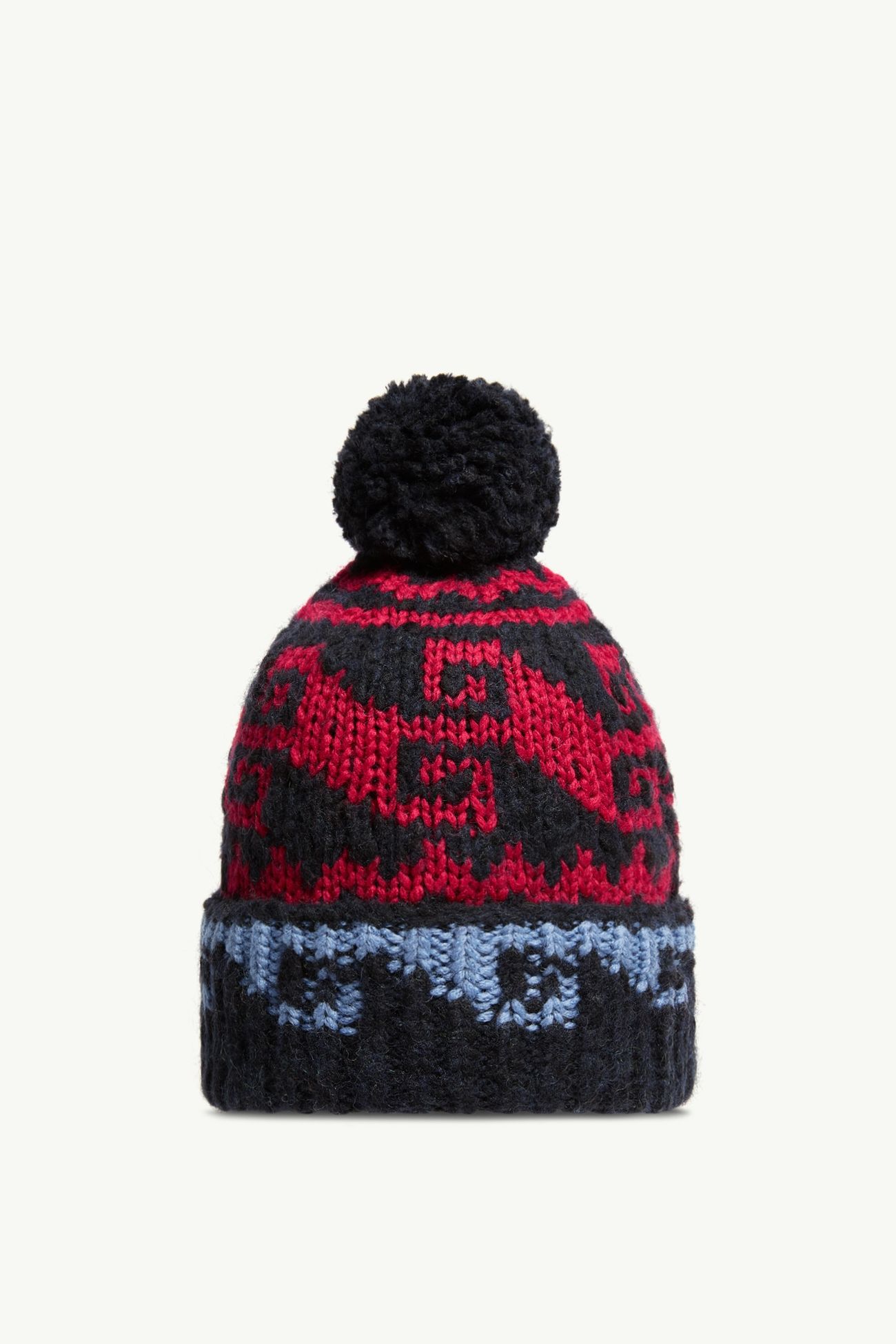 Alpaca & Wool Blend Beanie with Pom Pom Men Blue & Red Moncler 3