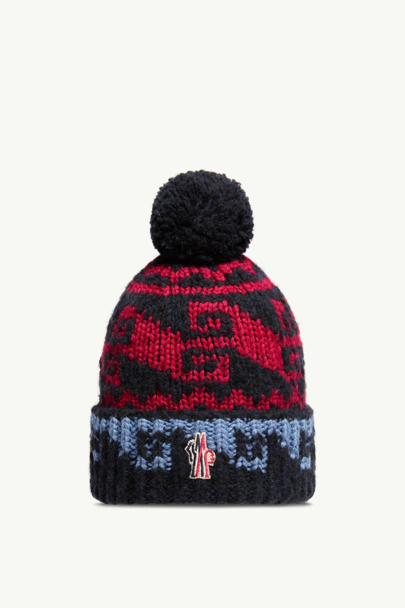Alpaca & Wool Blend Beanie with Pom Pom Men Blue & Red Moncler 0