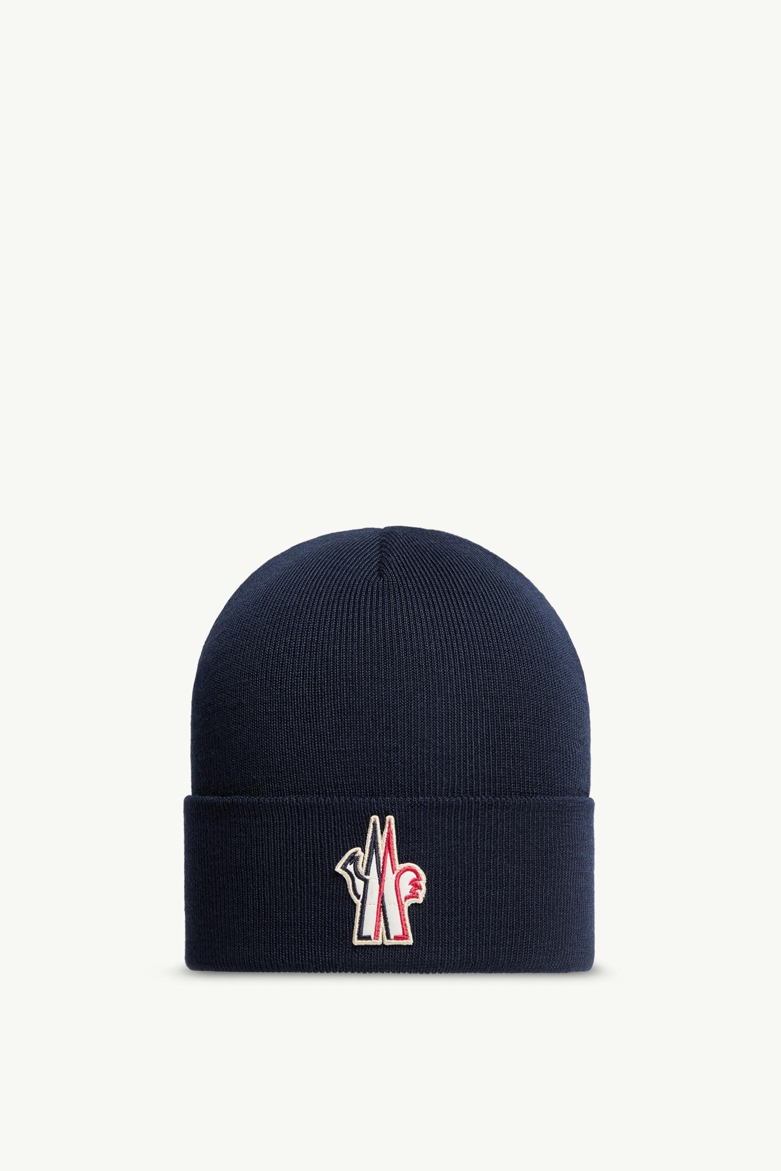 Logo  Wool Beanie Men Navy Blue Moncler