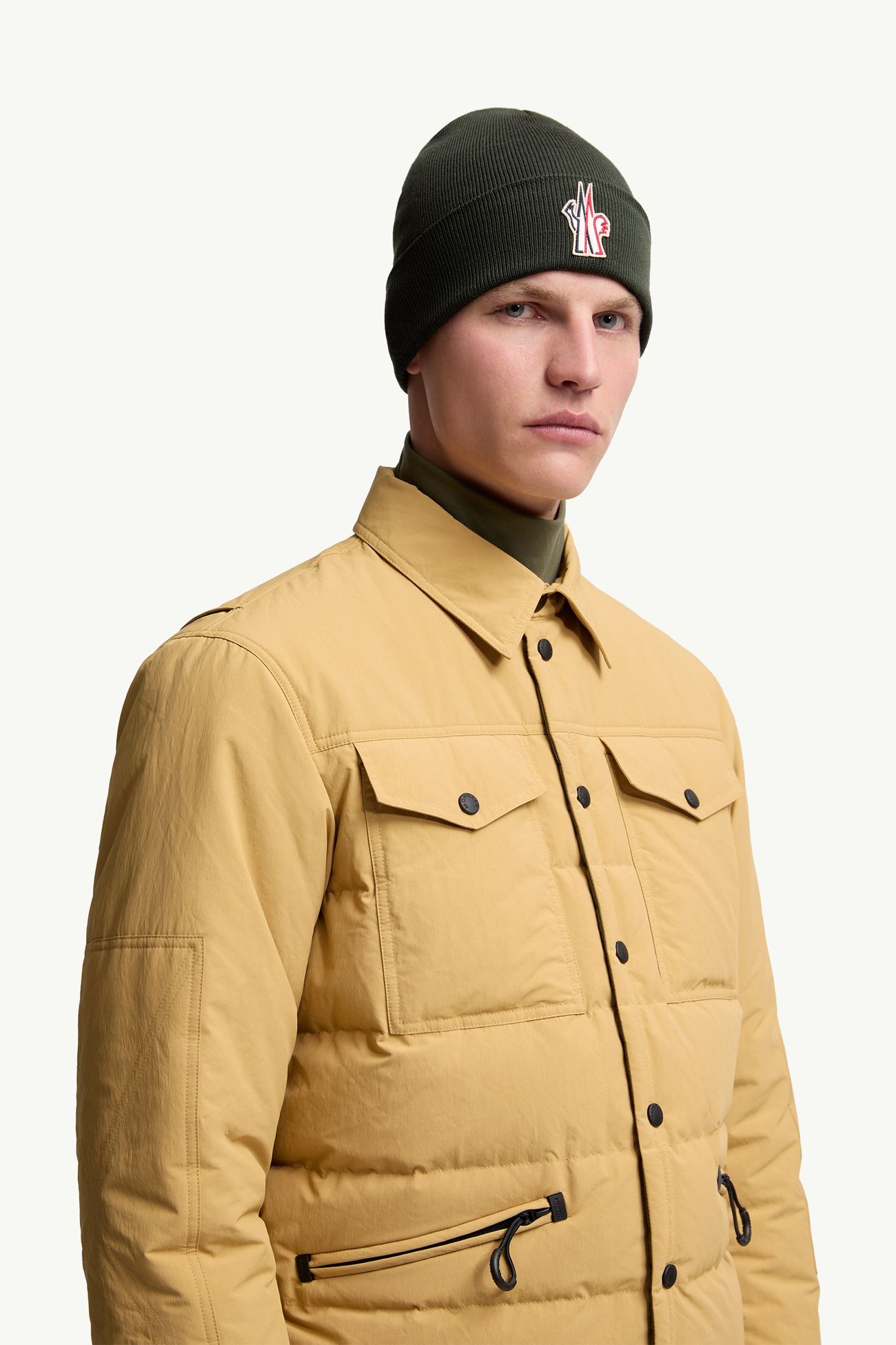 Logo  Wool Beanie Men Dark Green Moncler 1