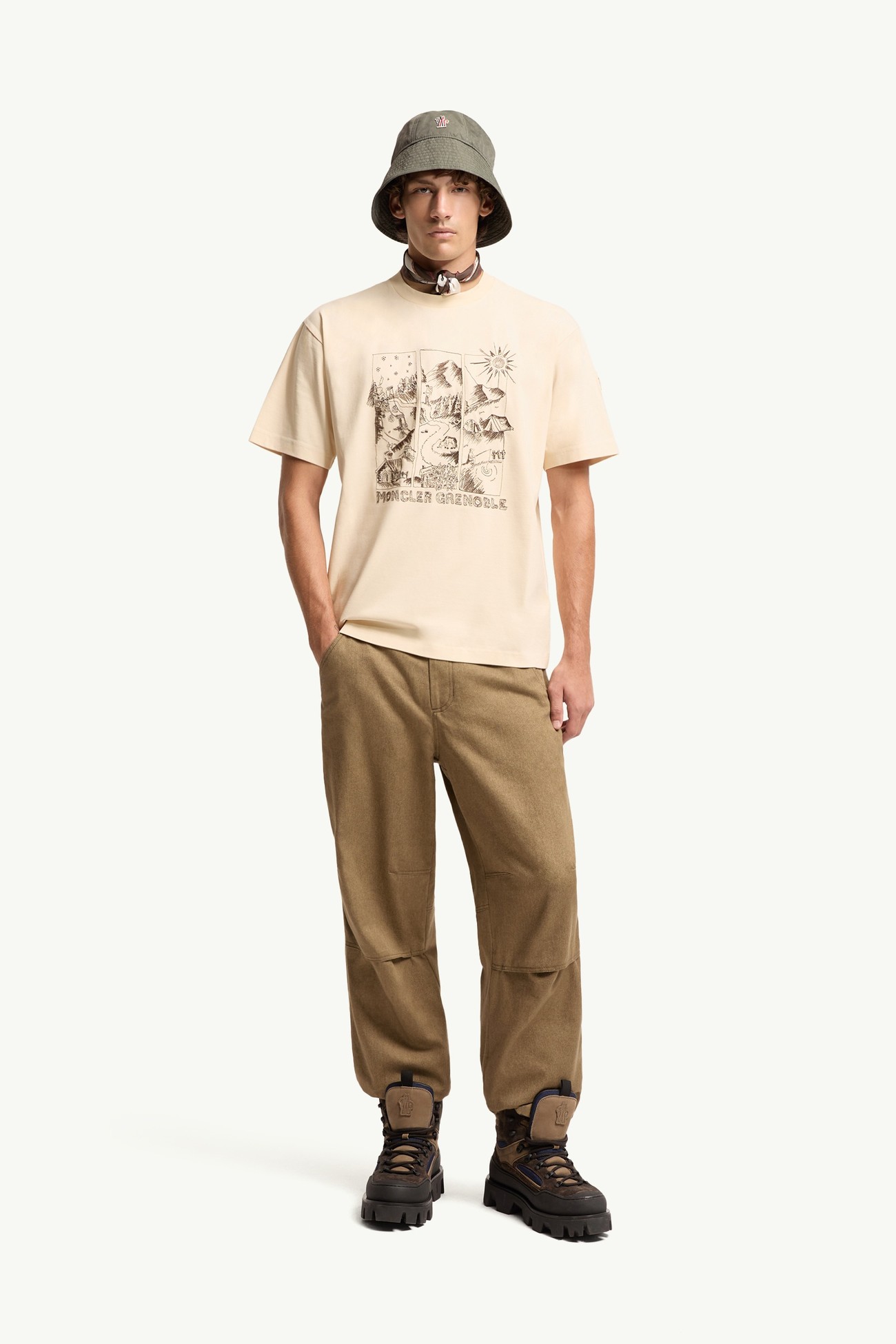 Mountain Landscape Print Cotton T-Shirt Men White Moncler 0