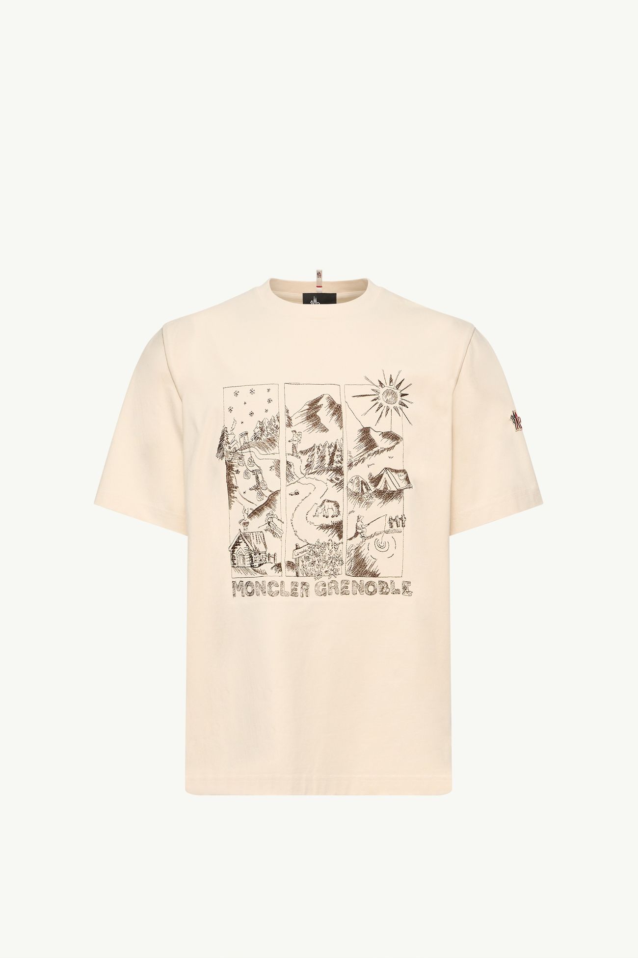 Mountain Landscape Print Cotton T-Shirt Men White Moncler 2