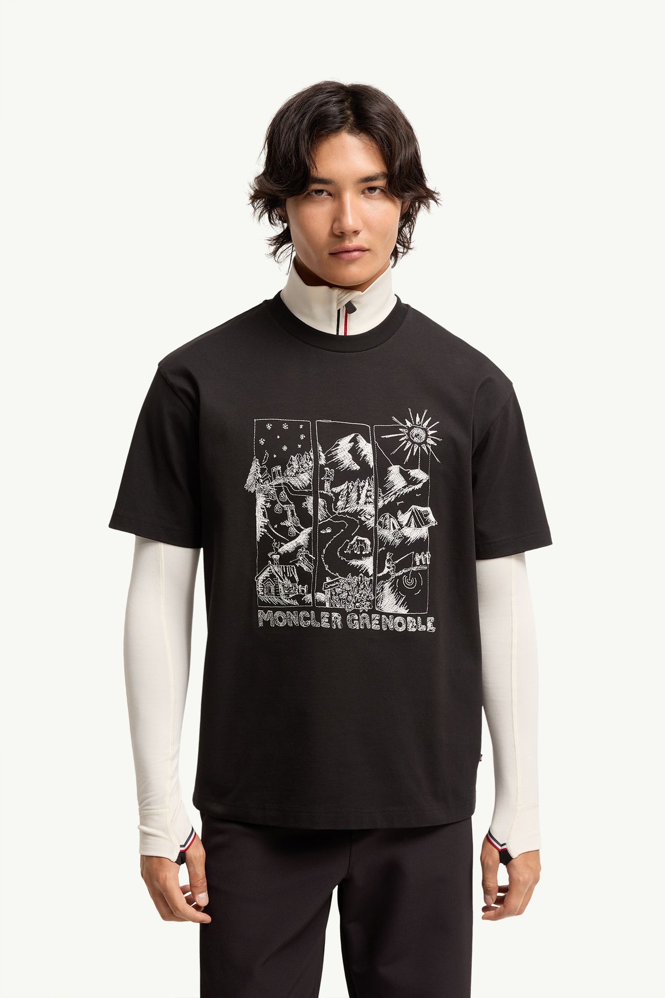 T-Shirt in cotone con stampa paesaggio Uomo Nero Moncler 3