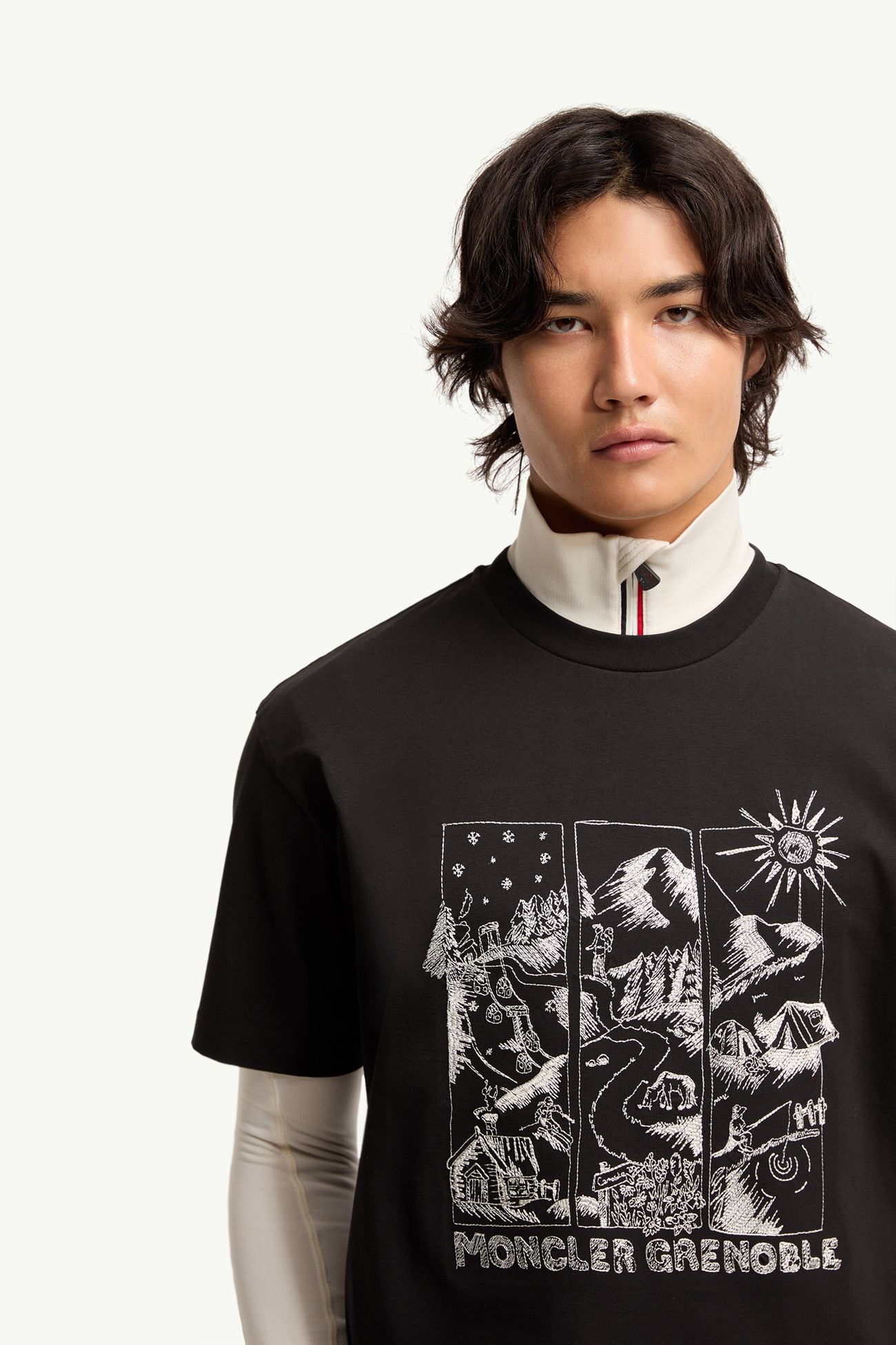 Mountain Landscape Print Cotton T-Shirt Men Black Moncler 5