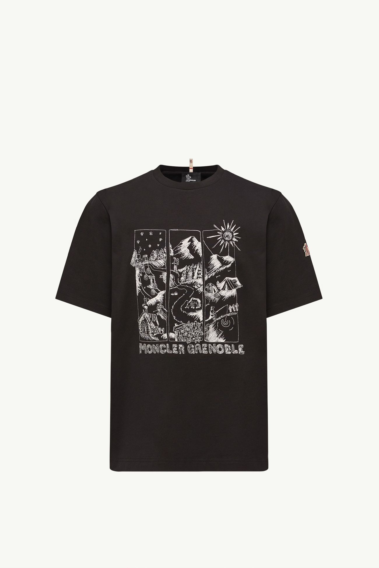 Mountain Landscape Print Cotton T-Shirt Men Black Moncler 2