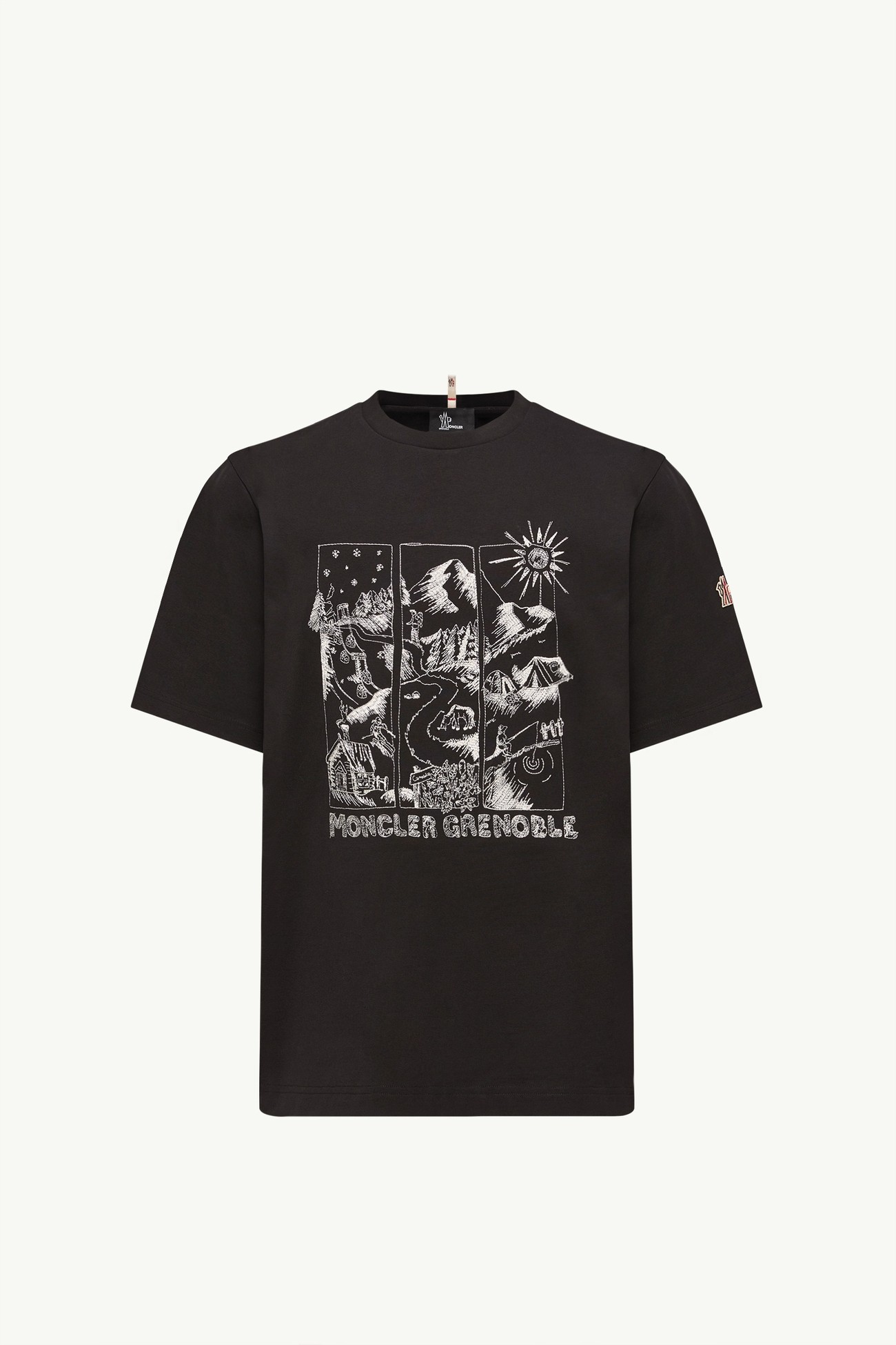 Mountain Landscape Print Cotton T-Shirt Men Black Moncler 2