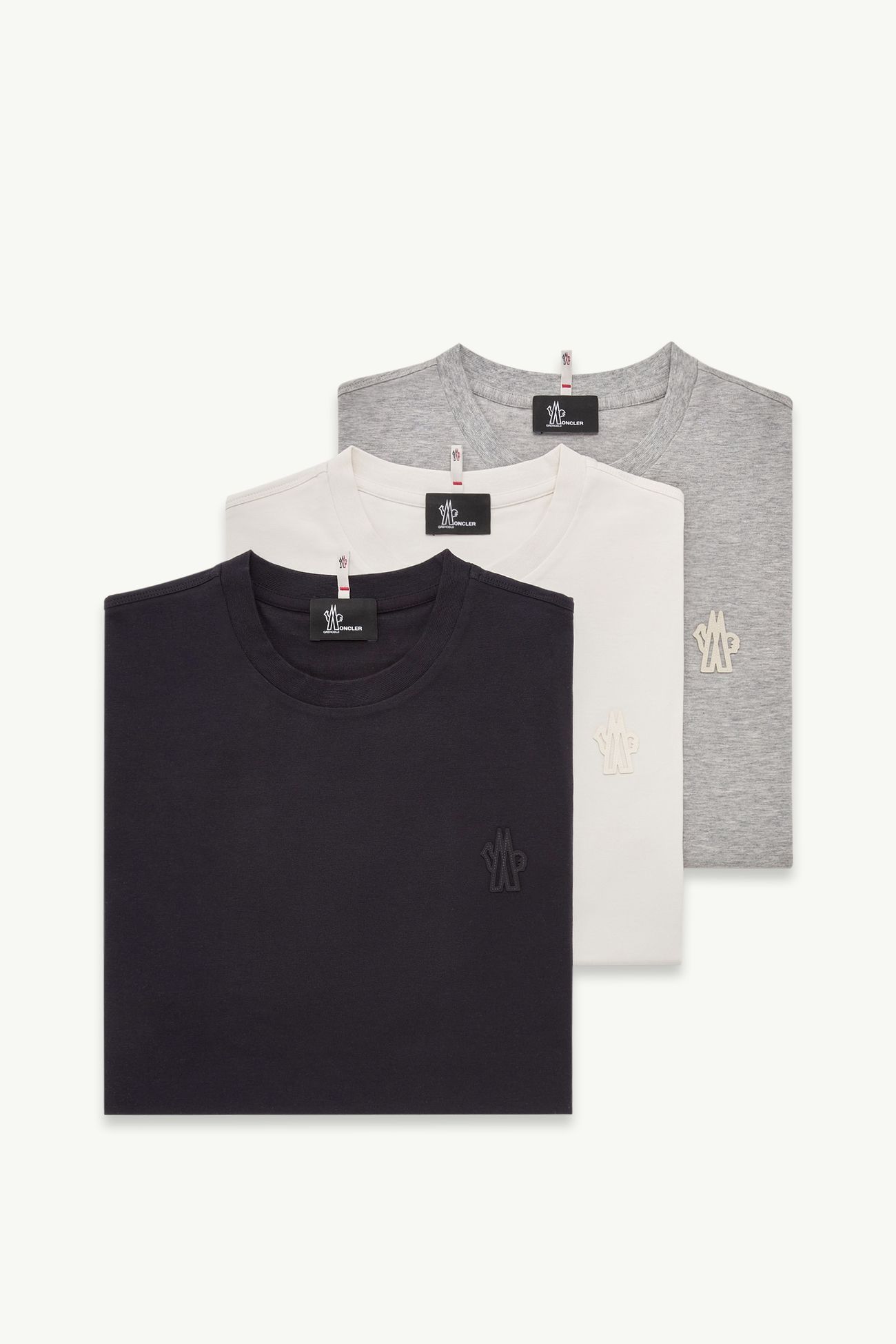 Logo Patch Cotton Blend T-Shirt (Three Pack) Men White & Black & Gray Moncler 2