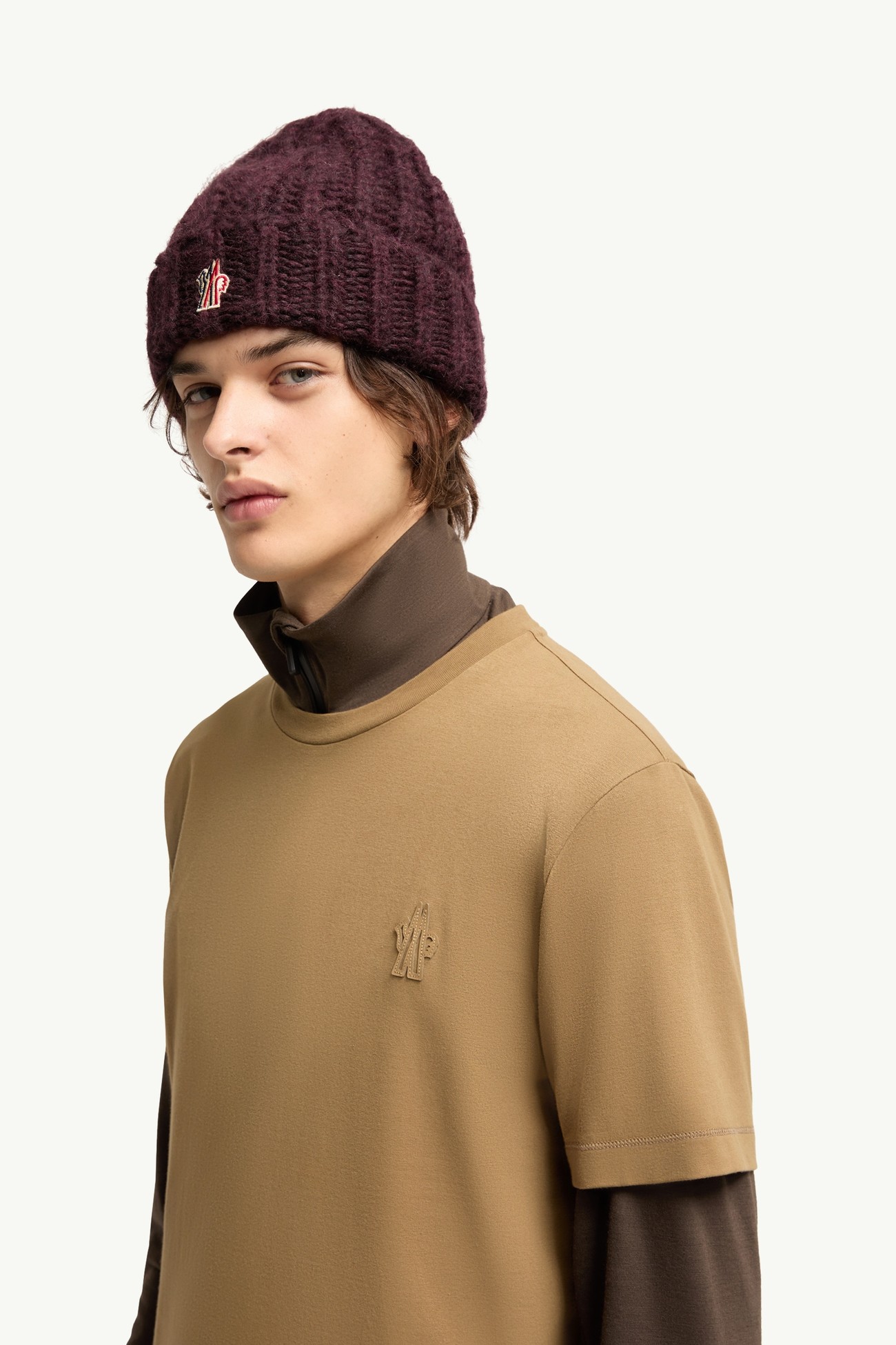 Camiseta de mezcla de algodón con parche con logotipo (pack de tres) Hombre Beige & Marrón & Negro Moncler 1