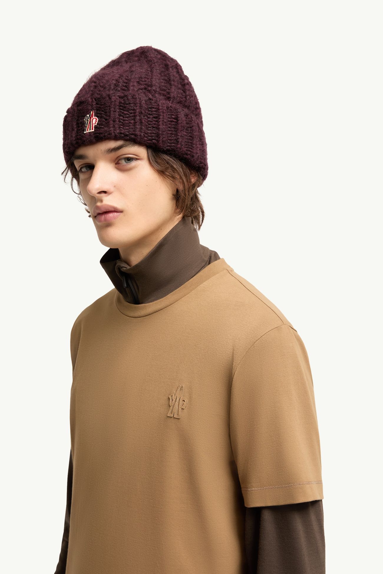 Logo Patch Cotton Blend T-Shirt (Three Pack) Men Beige & Brown & Black Moncler 1