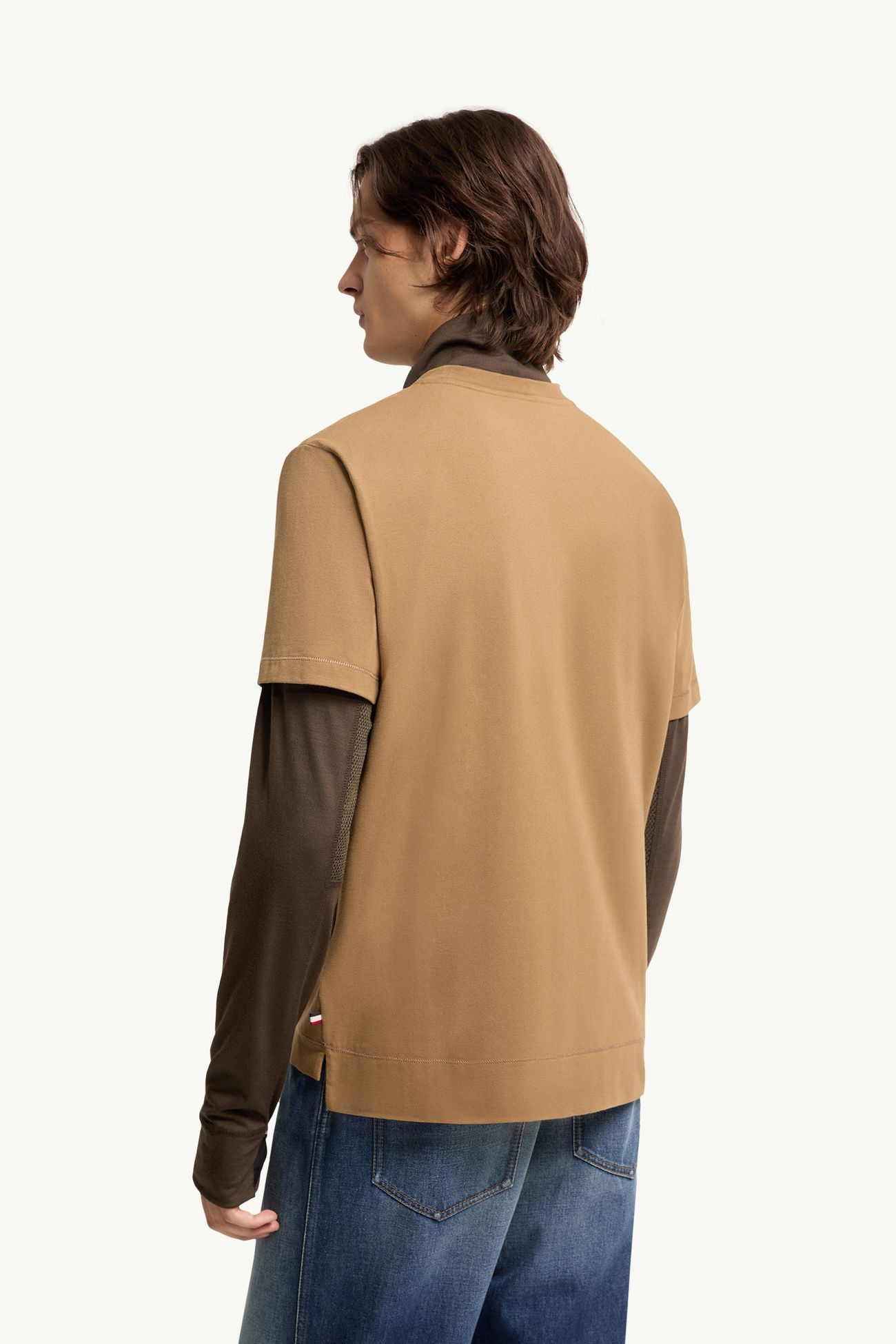 Camiseta de mezcla de algodón con parche con logotipo (pack de tres) Hombre Beige & Marrón & Negro Moncler 4