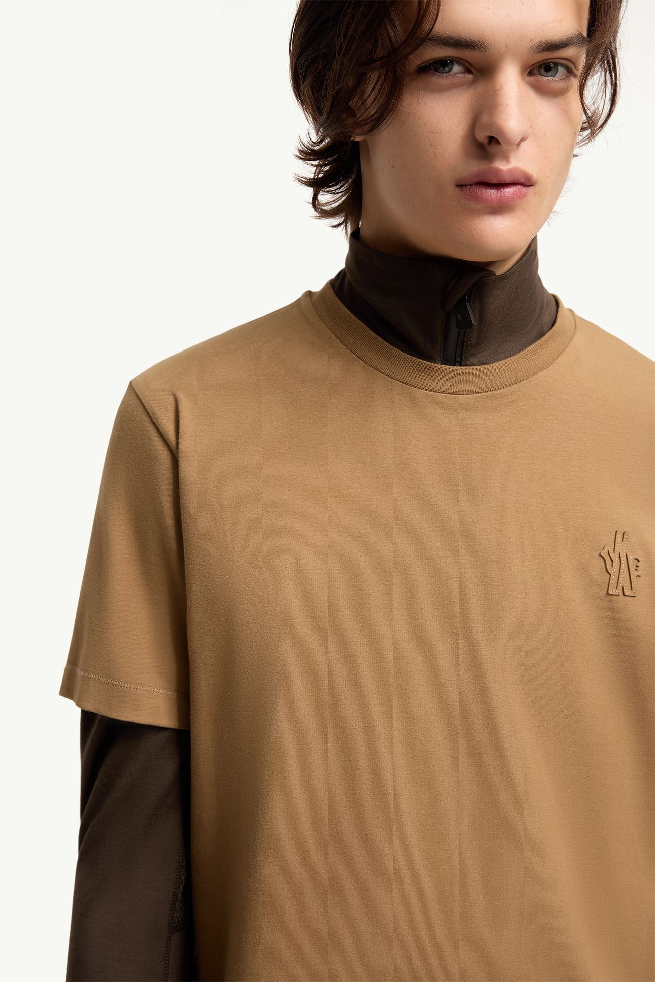 Logo Patch Cotton Blend T-Shirt (Three Pack) Men Beige & Brown & Black Moncler 6