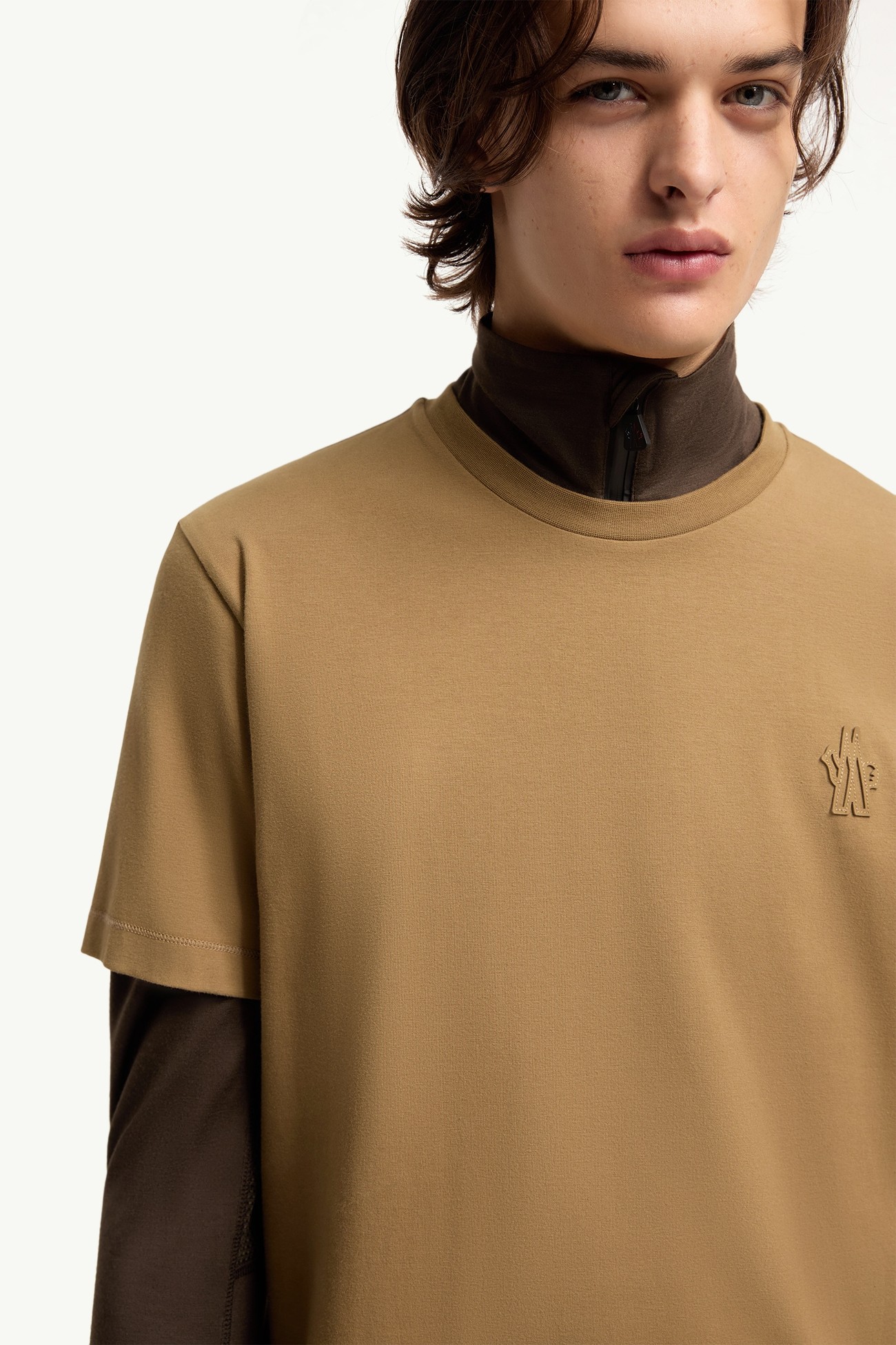 Logo Patch Cotton Blend T-Shirt (Three Pack) Men Beige & Brown & Black Moncler 6