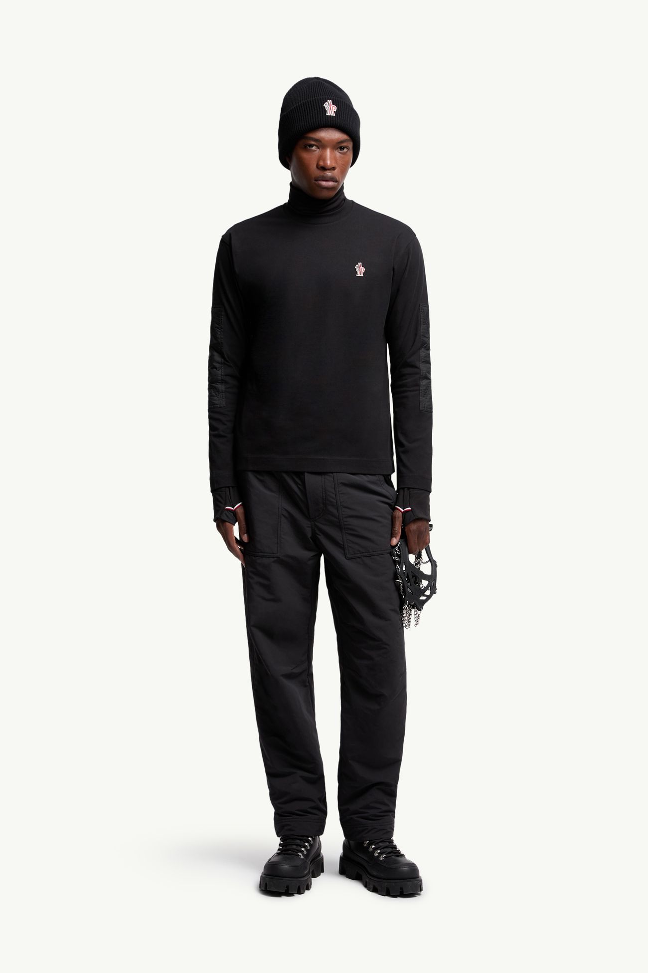 T-shirt a maniche lunghe con logo in cotone Uomo Nero Moncler 0