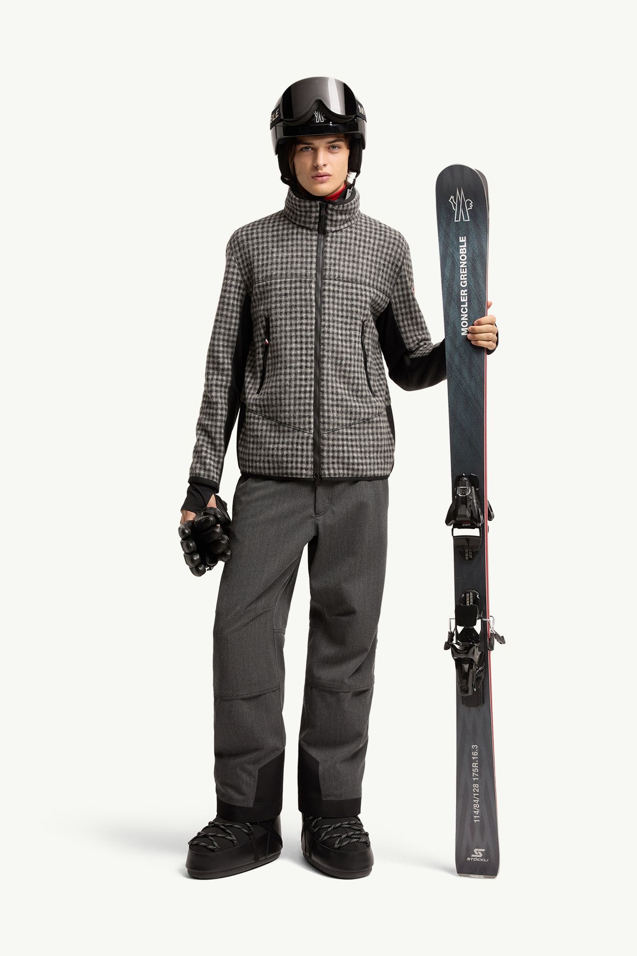 羊毛混紡Vichy拉鏈衛衣 男士 黑色和白色 Moncler 0