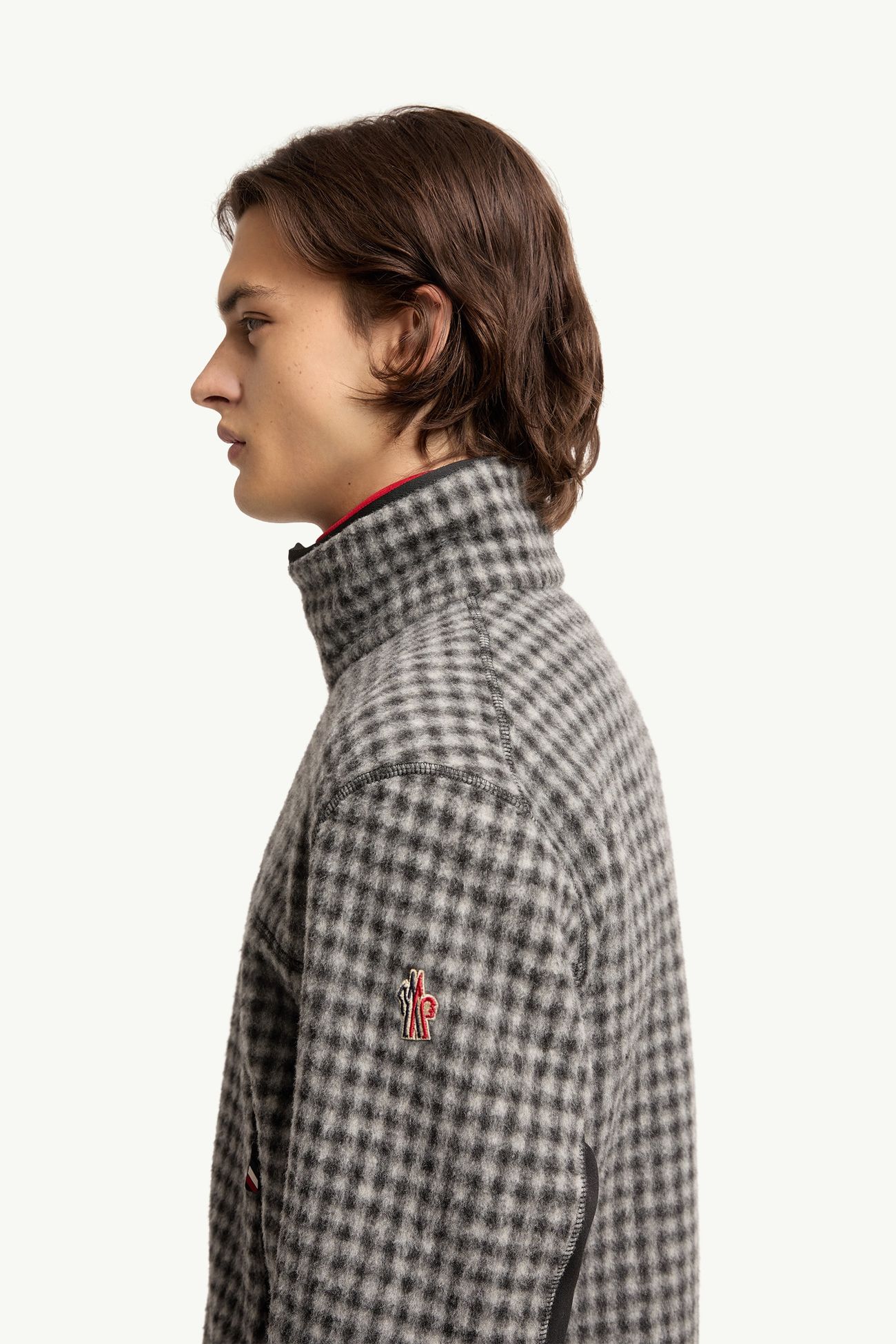 Wool Blend Vichy Zip-Up Sweatshirt Men Black & White Moncler 1