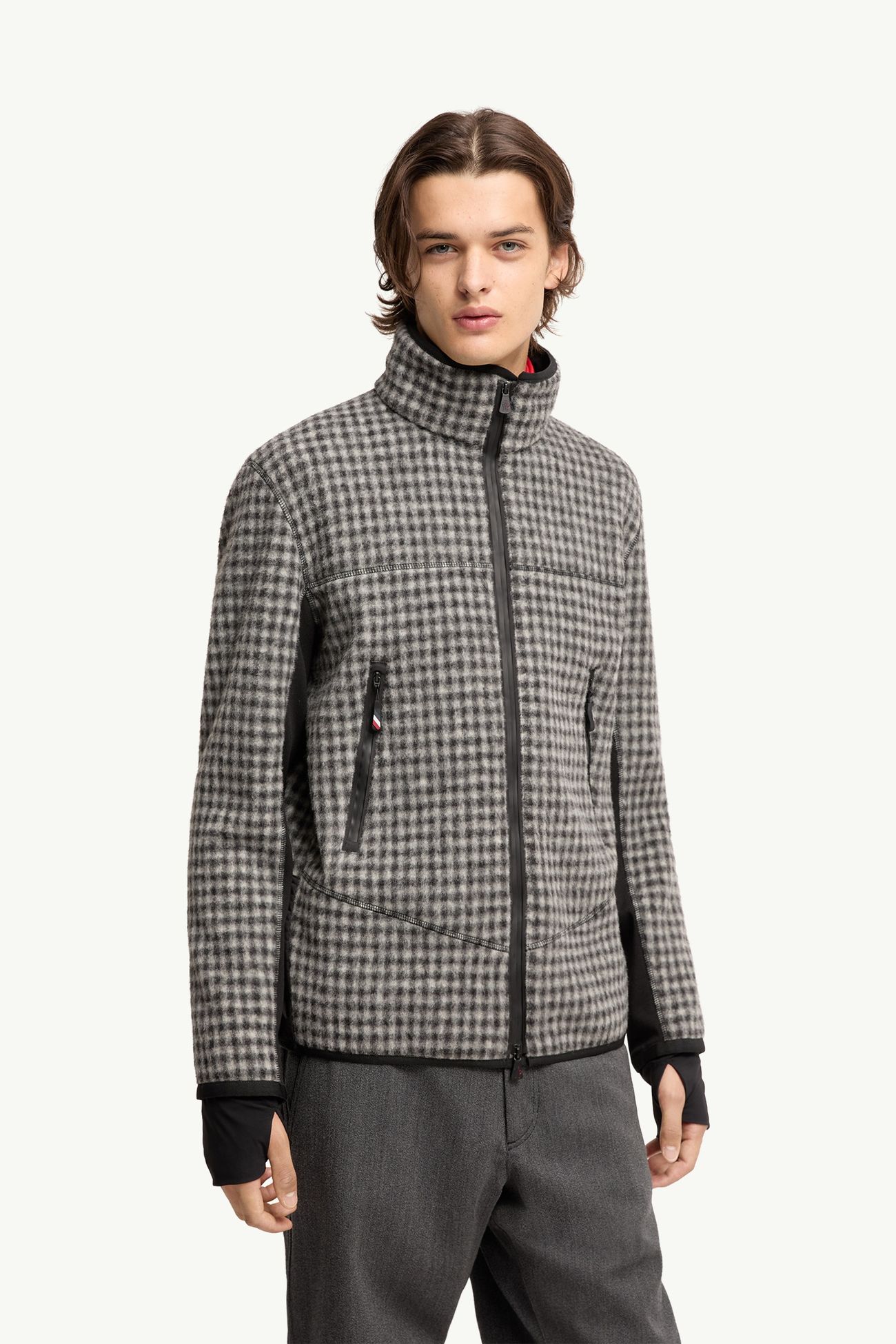 羊毛混紡Vichy拉鏈衛衣 男士 黑色和白色 Moncler 3
