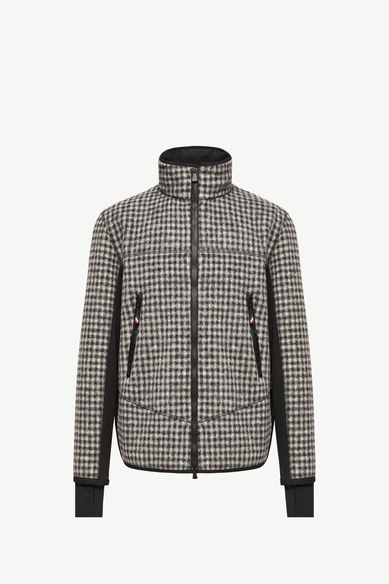 Wool Blend Vichy Zip-Up Sweatshirt Men Black & White Moncler 2