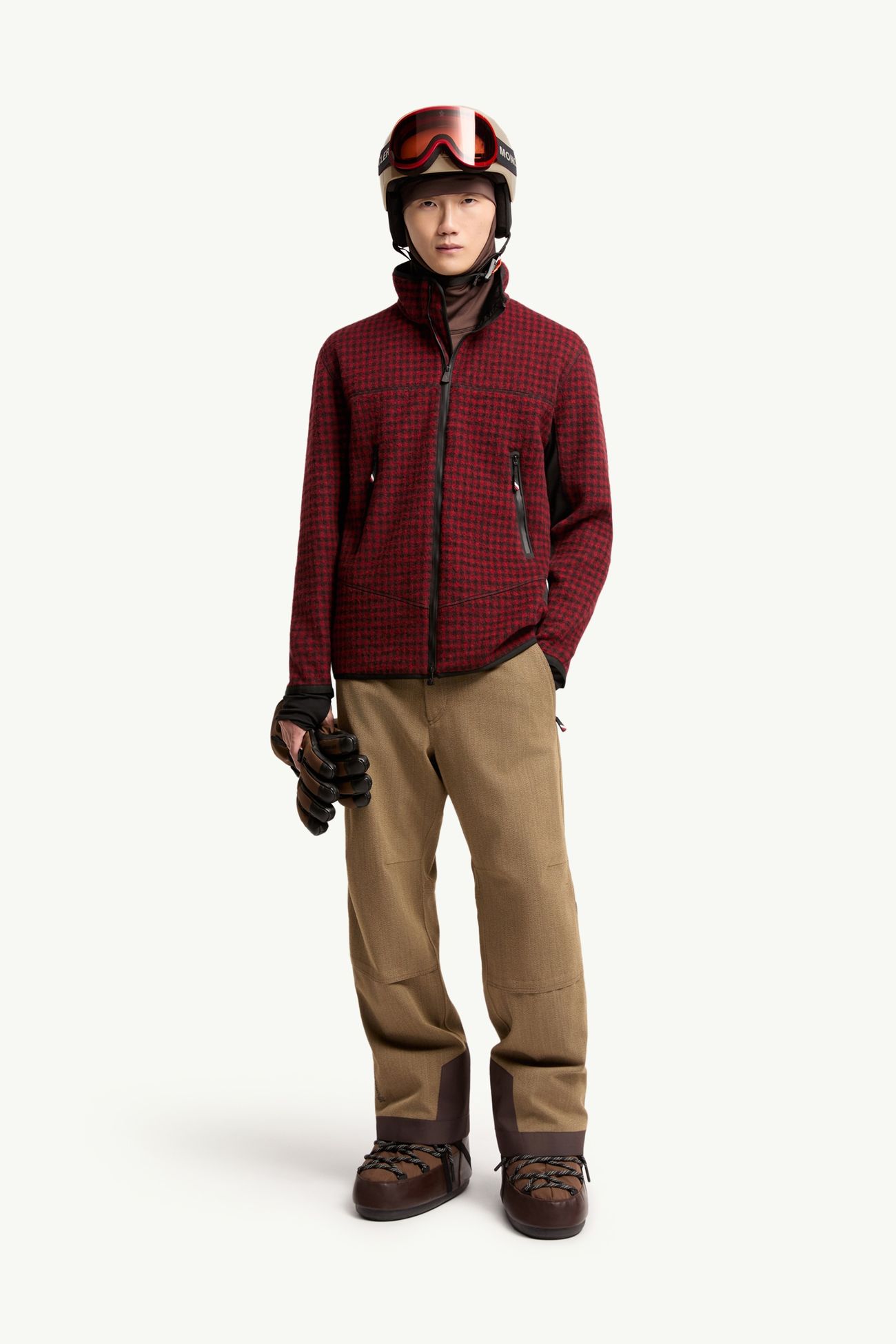 Wool Blend Vichy Zip-Up Sweatshirt Men Red & Black Moncler 0