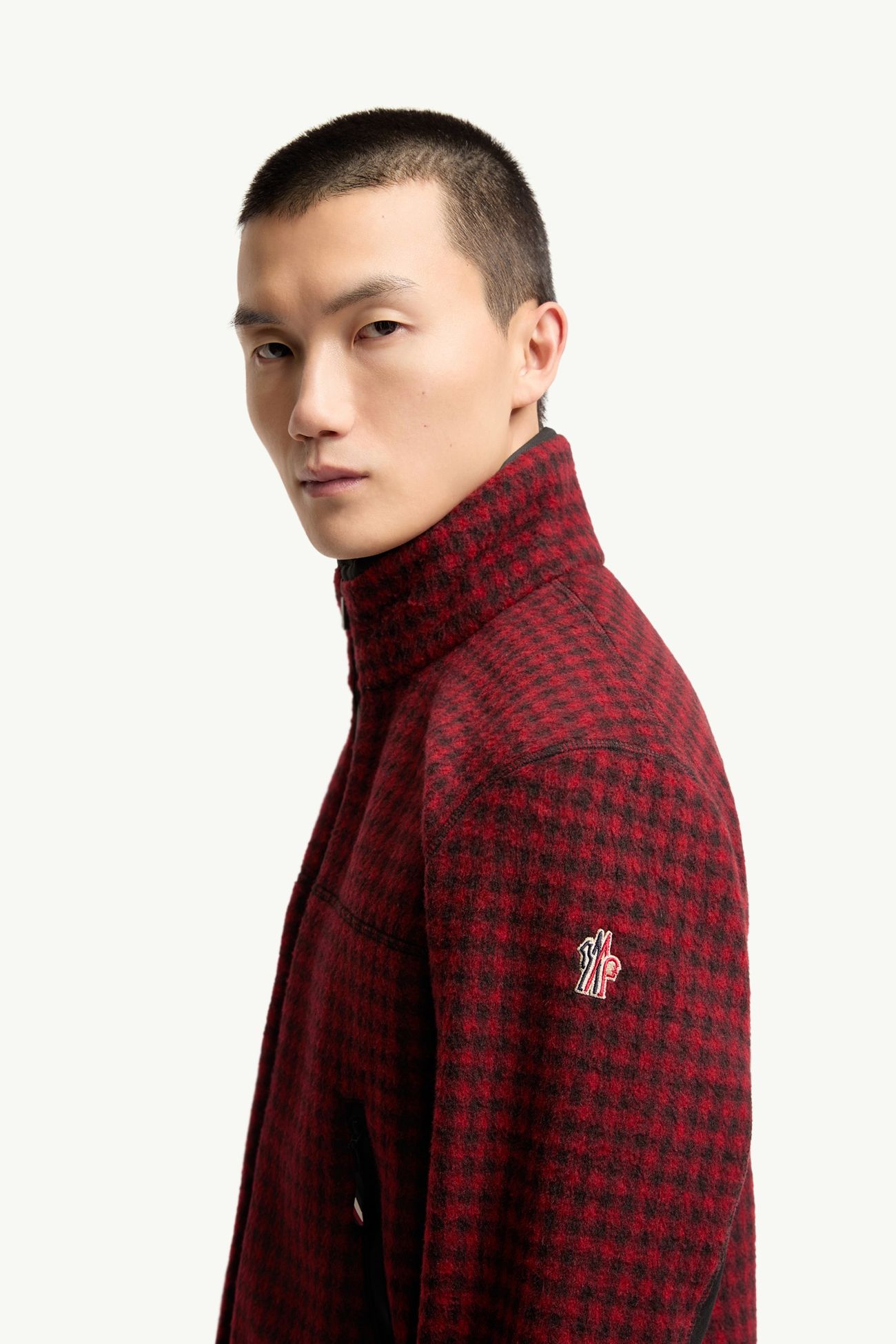 Wool Blend Vichy Zip-Up Sweatshirt Men Red & Black Moncler 1