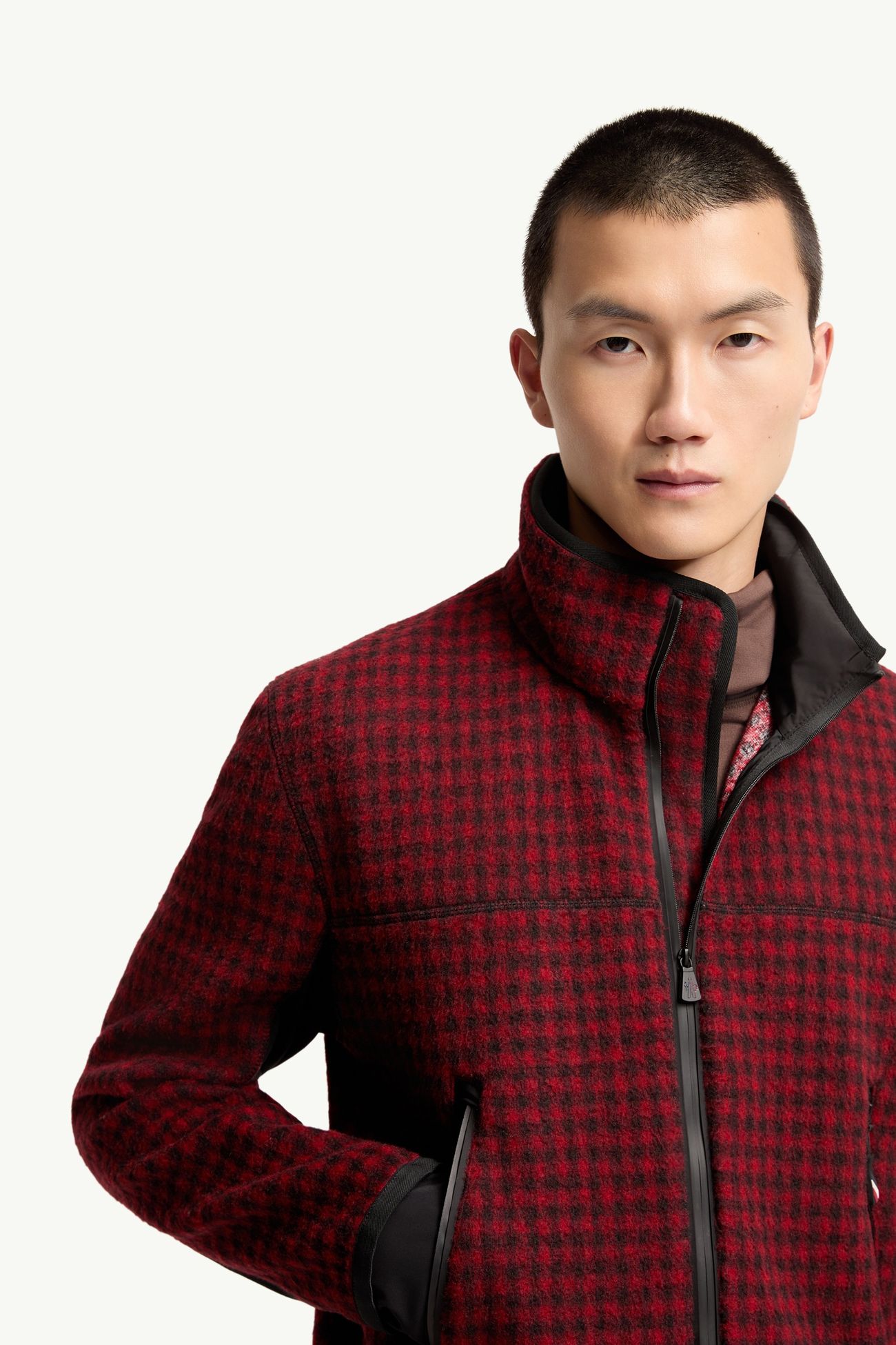 羊毛混紡Vichy拉鏈衛衣 男士 紅色和黑色 Moncler 5