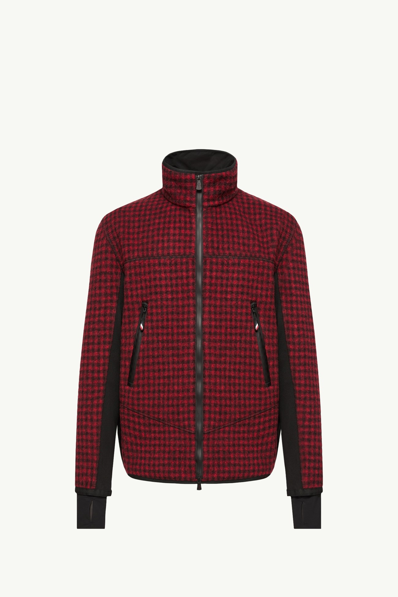 Wool Blend Vichy Zip-Up Sweatshirt Men Red & Black Moncler 2