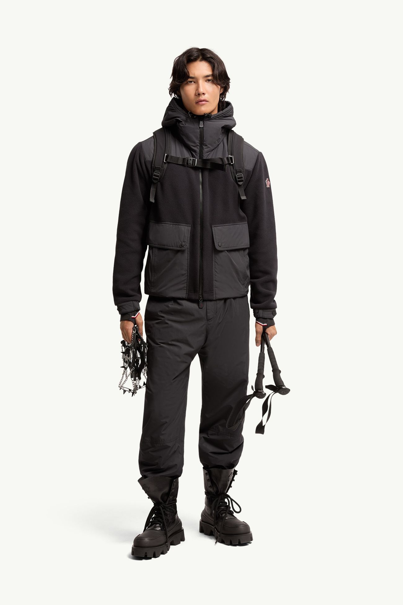 Felpa Polartec® con cappuccio e zip Uomo Nero Moncler 0