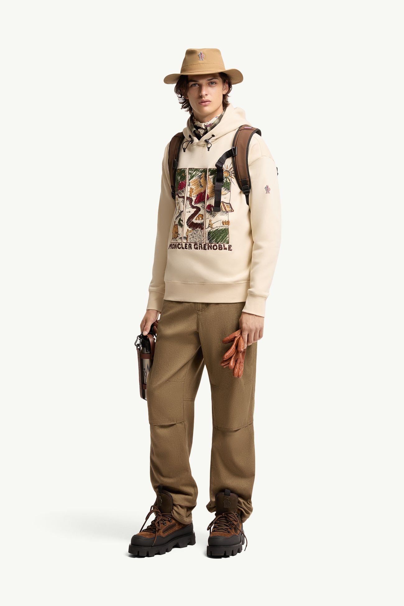 Mountain Landscape Print Cotton Blend Hoodie Men White Ivory Moncler 0