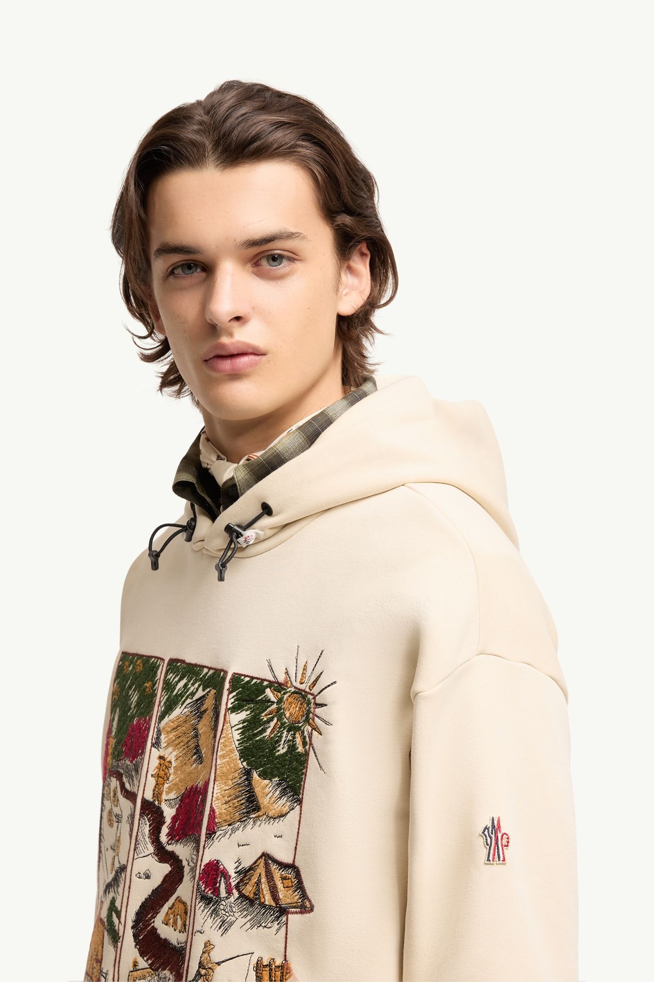 Mountain Landscape Print Cotton Blend Hoodie Men White Ivory Moncler 1