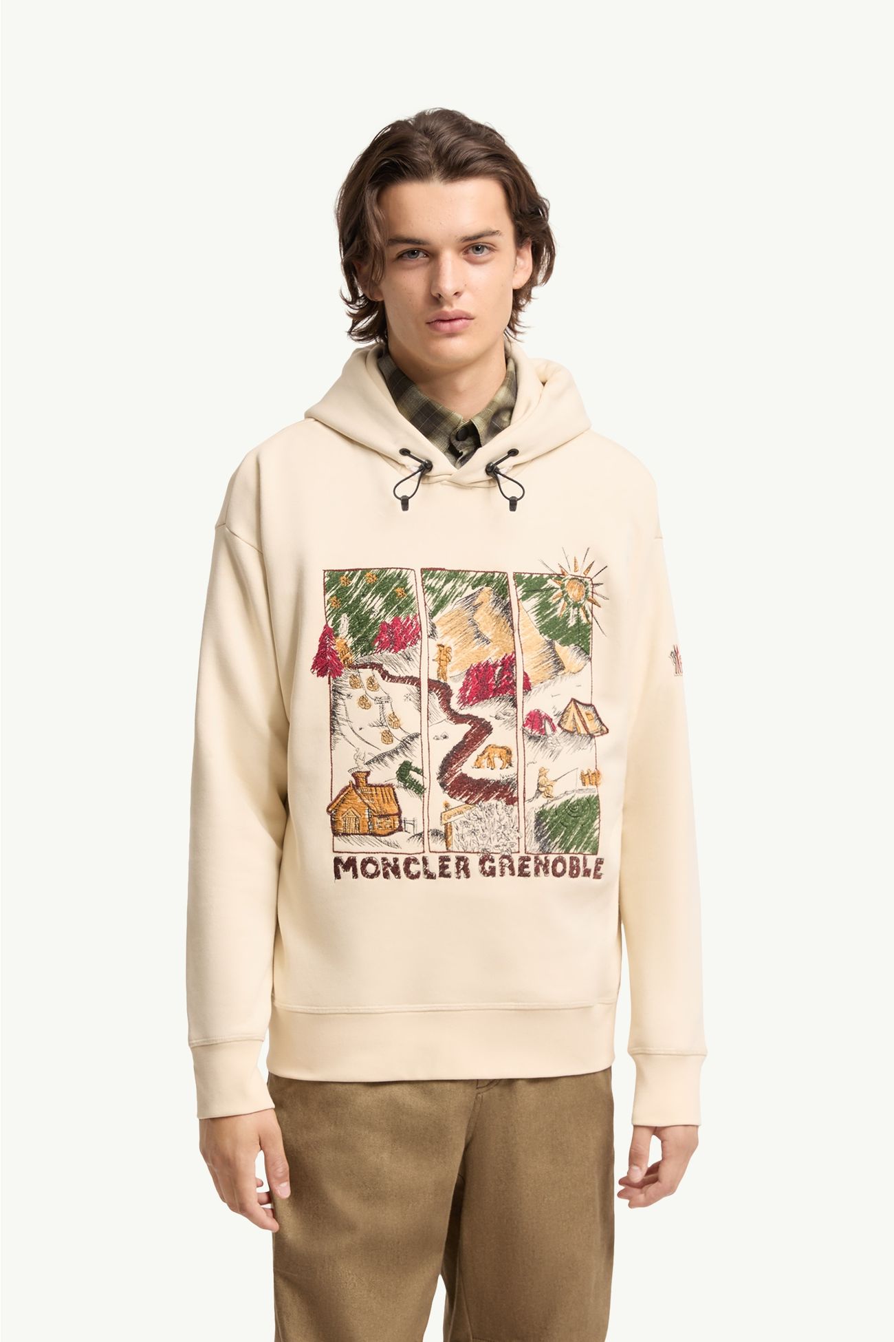 Mountain Landscape Print Cotton Blend Hoodie Men White Ivory Moncler 3