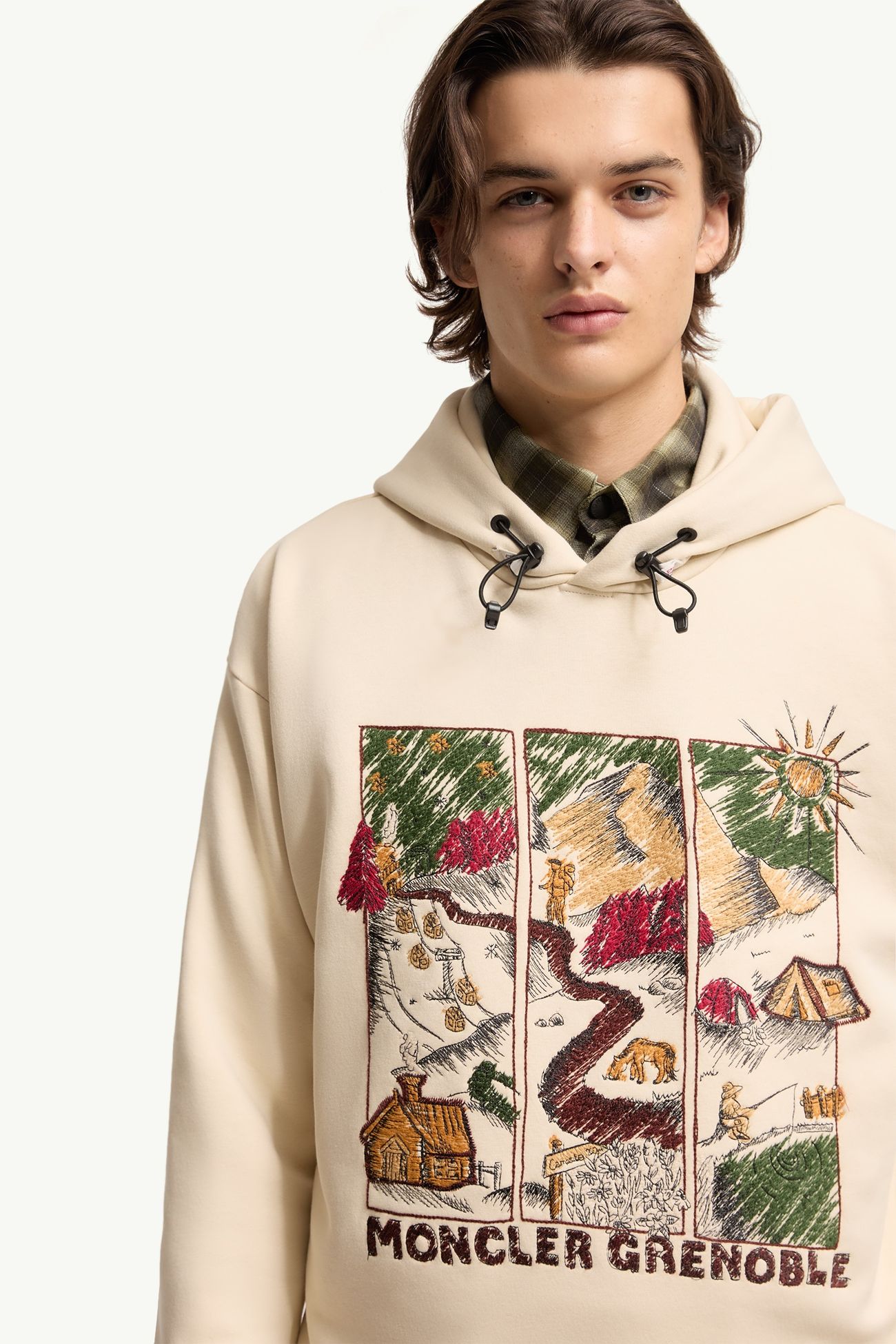 Mountain Landscape Print Cotton Blend Hoodie Men White Ivory Moncler 5