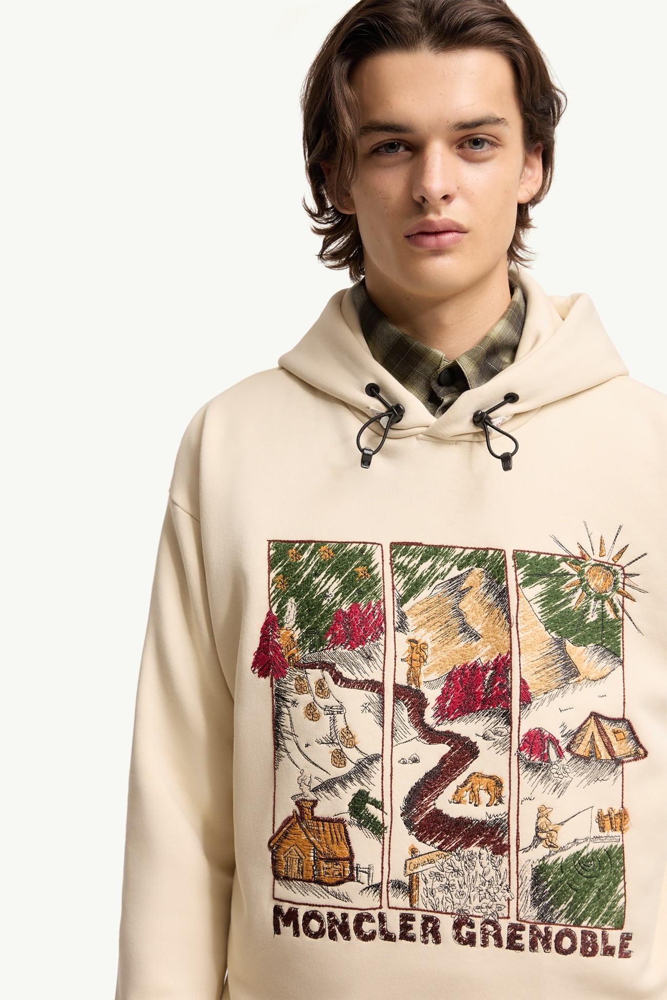 高山景致印花棉質混紡連帽衫 男士 象牙白色 Moncler 5