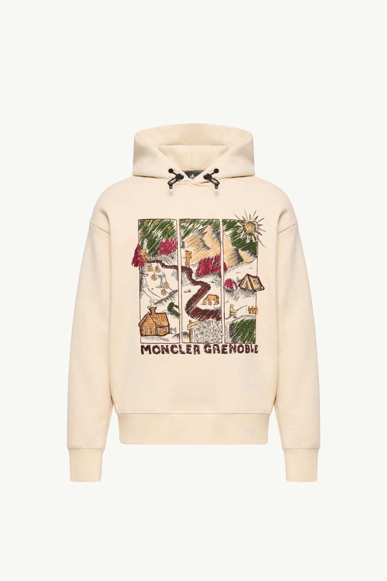 Mountain Landscape Print Cotton Blend Hoodie Men White Ivory Moncler 2