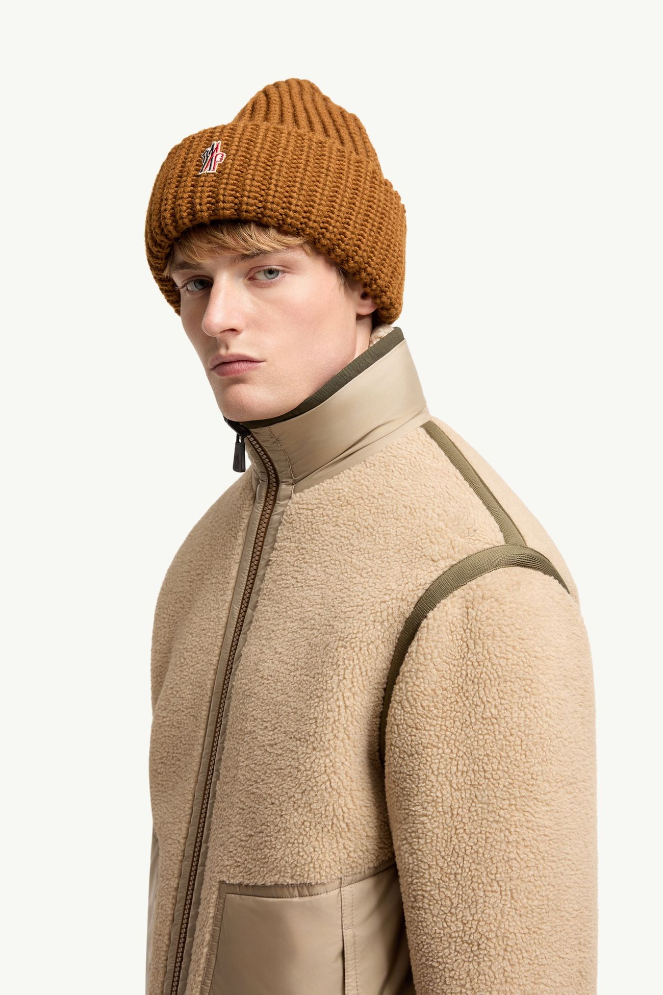 Reversible Teddy Zip-Up Sweatshirt Men Beige Moncler 1