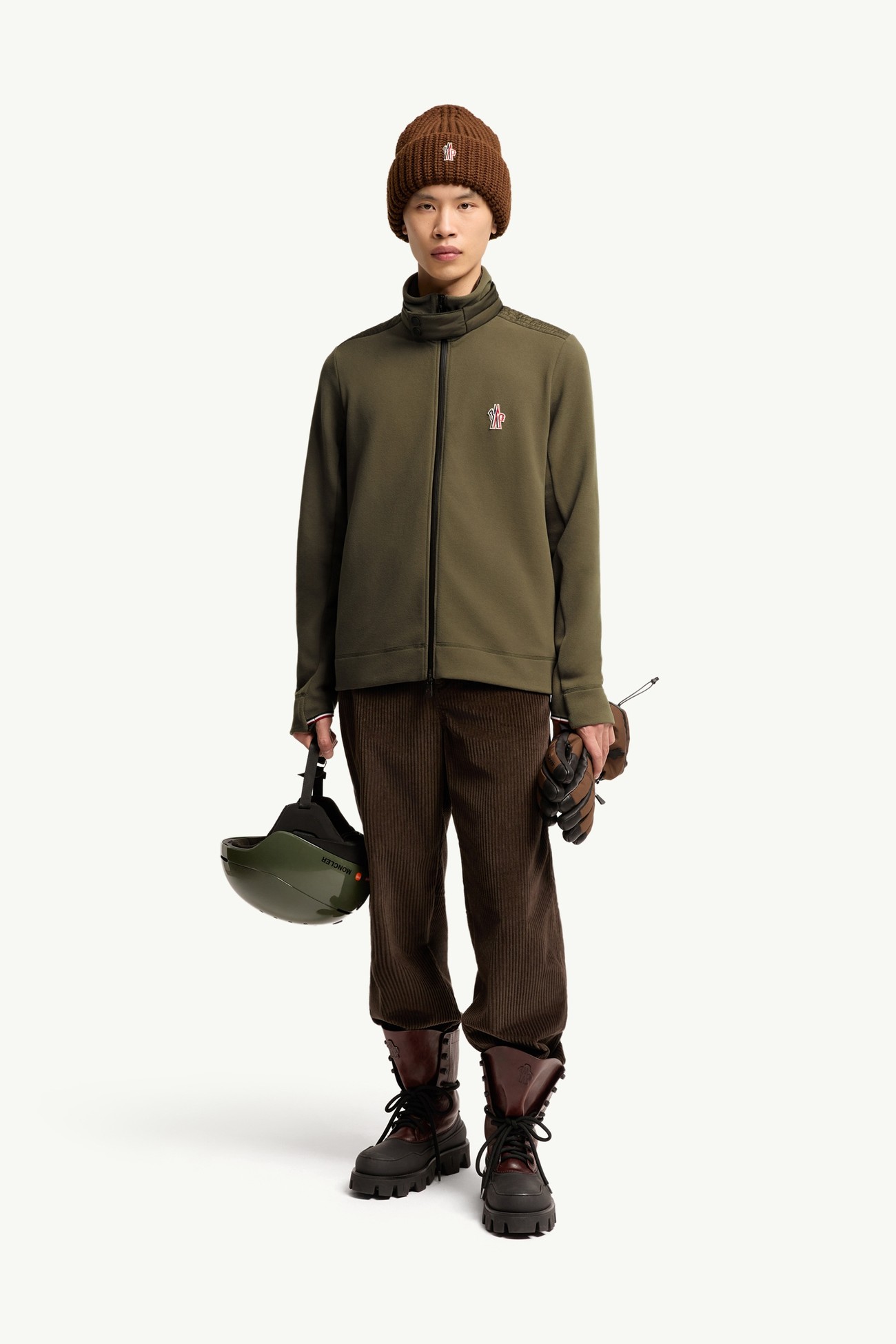 Felpa Dolcevita con Zip Uomo Verde Oliva Moncler 0