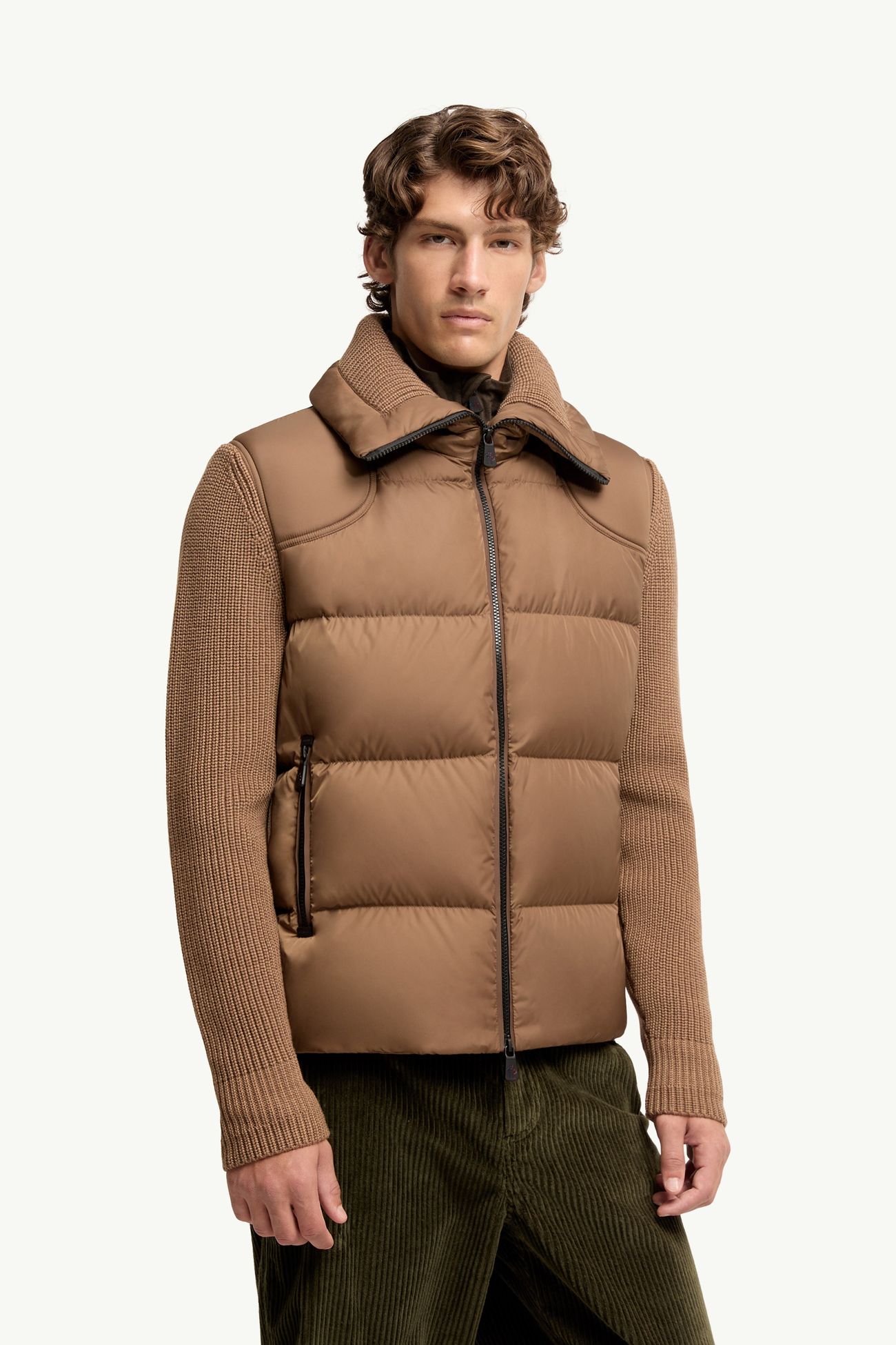 Cardigan imbottito in lana con zip Uomo Marrone Chiaro Moncler 3