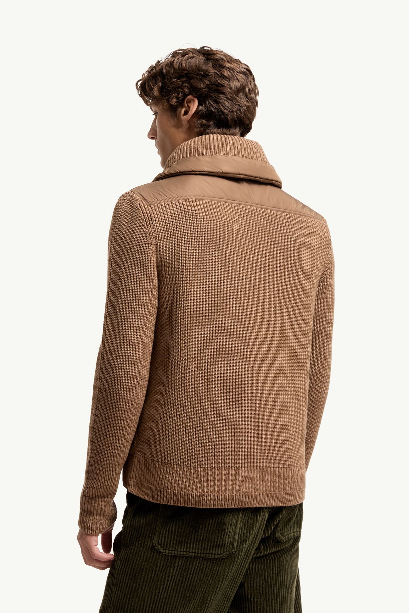 Padded Wool Zip-Up Cardigan Men Light Brown Moncler 4
