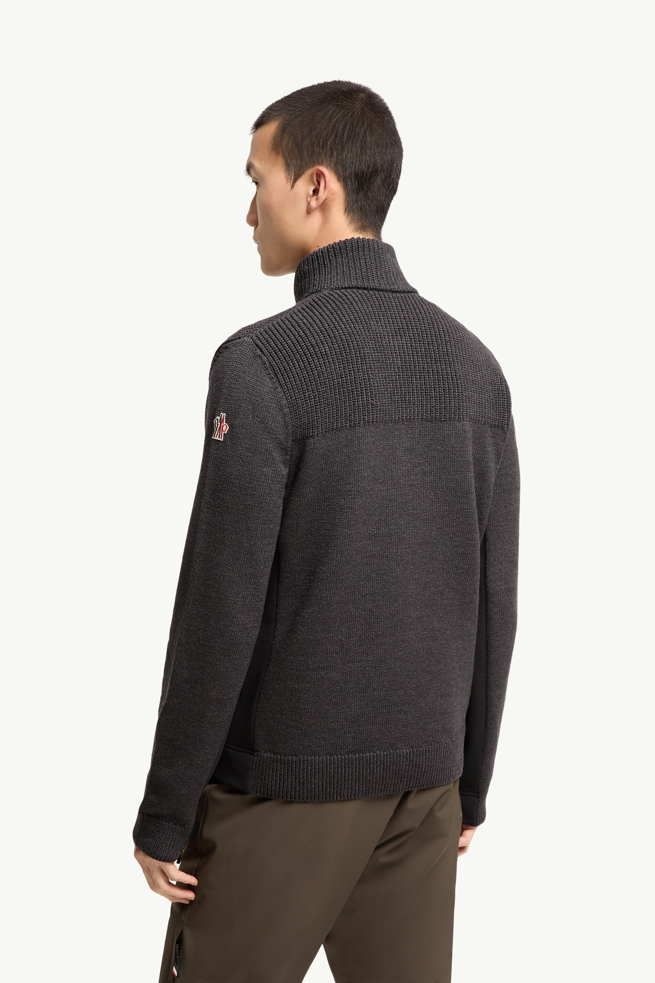 Wool Blend Polo Neck Zip-Up Cardigan Men Dark Gray Moncler 4
