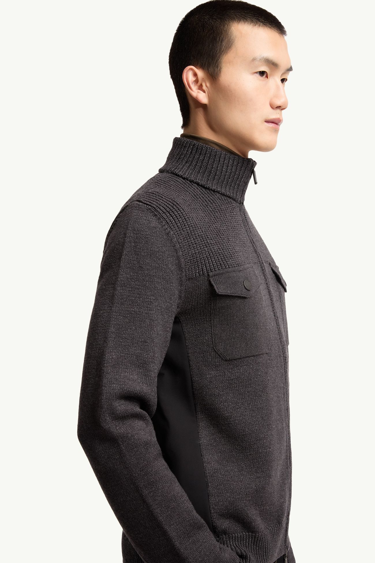 울 혼방 터틀넥 집업 카디건 남성 다크 그레이 Moncler 5