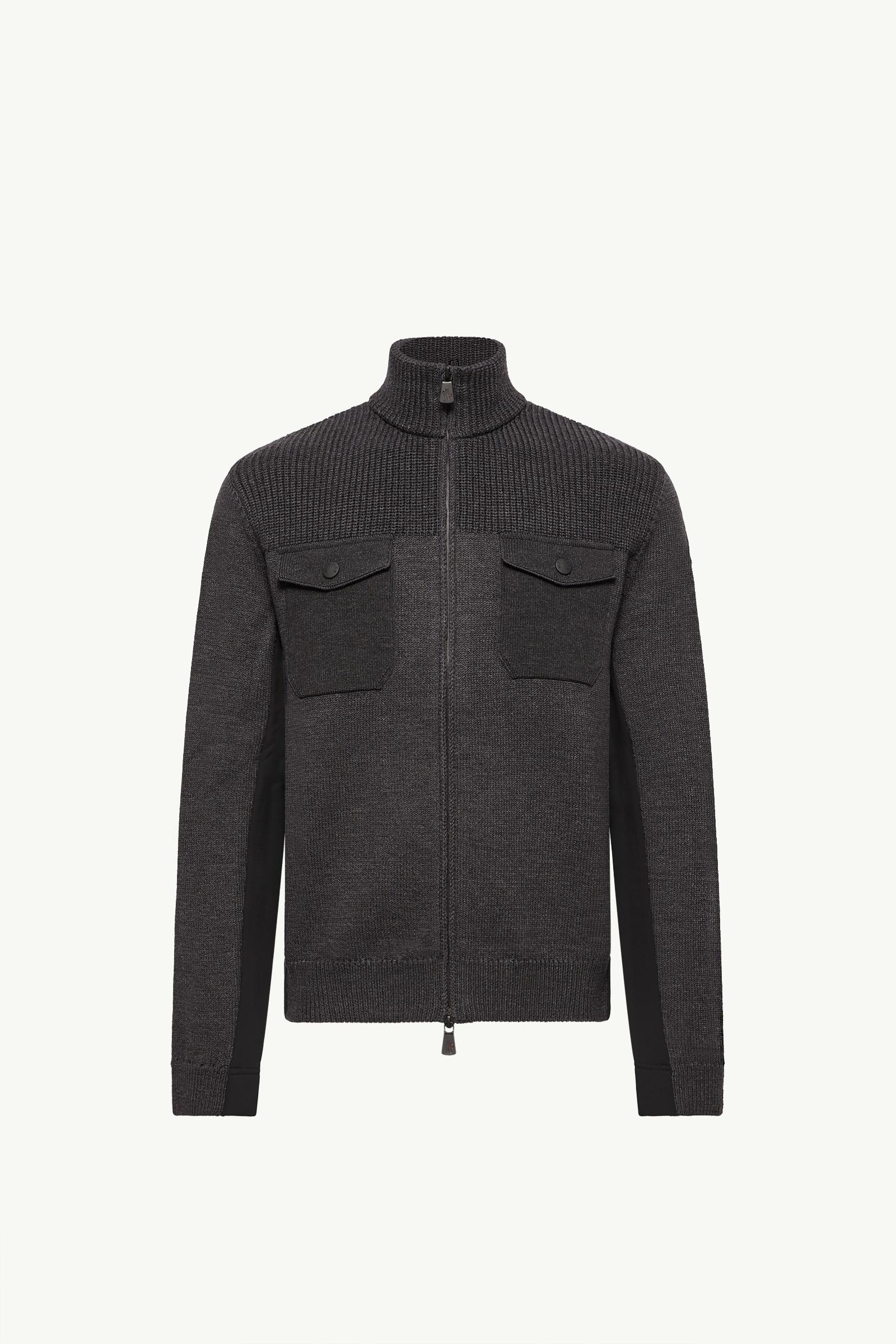 Wool Blend Polo Neck Zip-Up Cardigan Men Dark Gray Moncler, 1 of 0