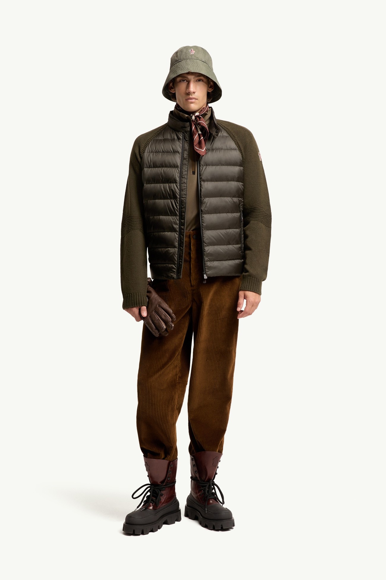 Gepolsterte Strickjacke mit Reißverschluss aus einer Wollmischung Herren Dunkelgrün Moncler 0