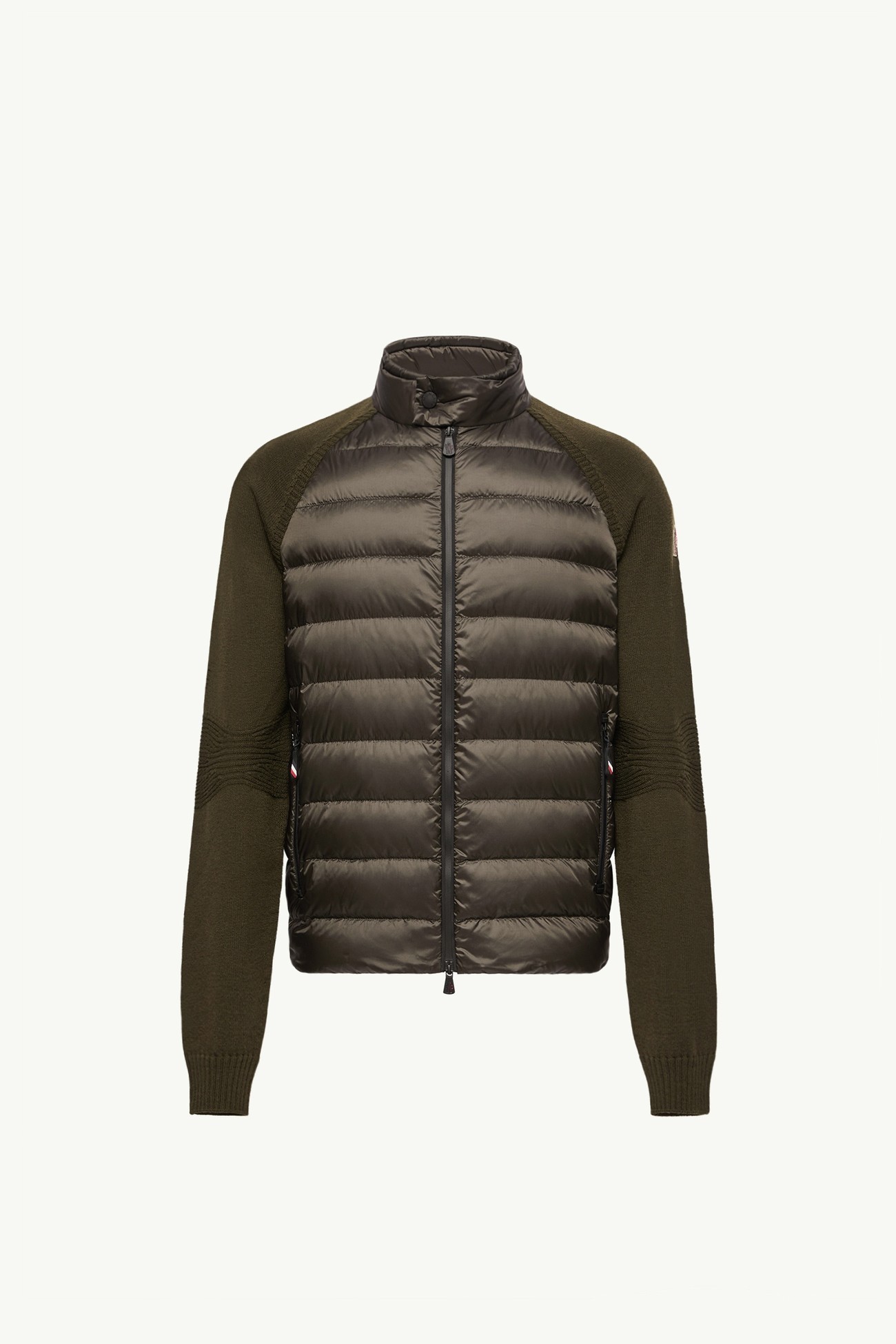 羊毛混紡夾層拉鏈開襟毛衣 男士 深綠色 Moncler 2
