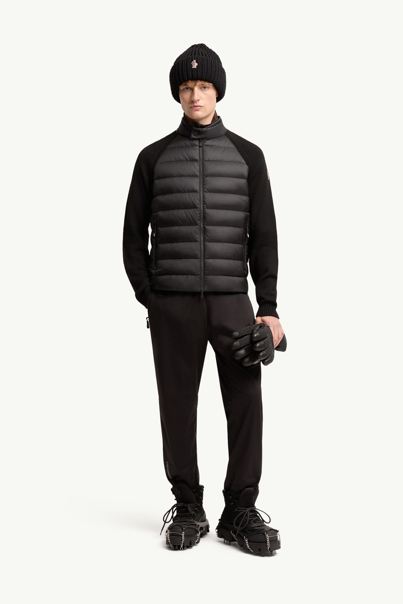 Gepolsterte Strickjacke mit Reißverschluss aus einer Wollmischung Herren Schwarz Moncler 0