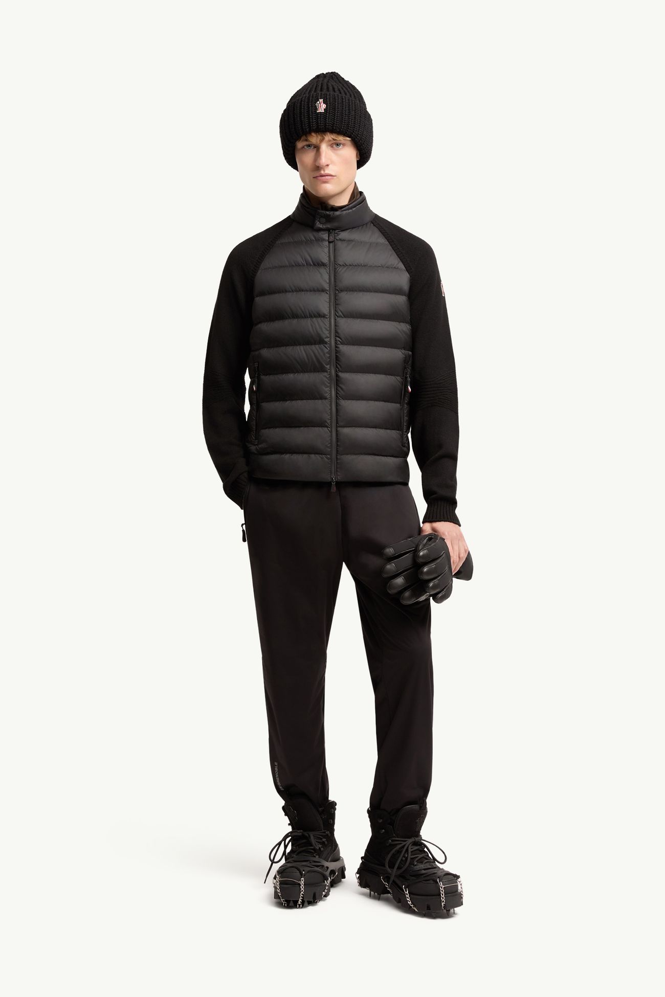 Wool Blend Padded Zip-Up Cardigan Men Black Moncler 0
