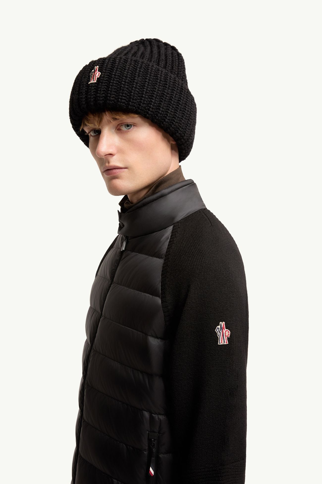 Wool Blend Padded Zip-Up Cardigan Men Black Moncler 1
