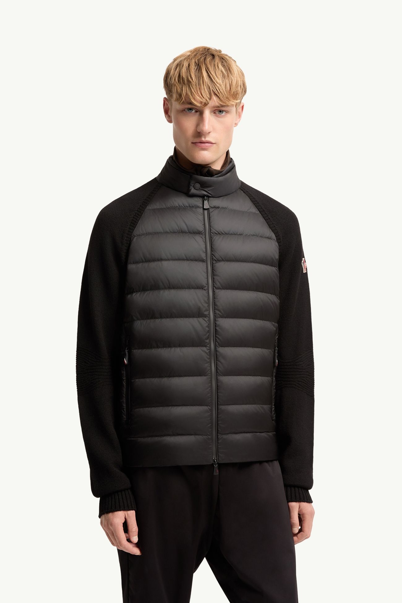 羊毛混紡夾層拉鏈開襟毛衣 男士 黑色 Moncler 3
