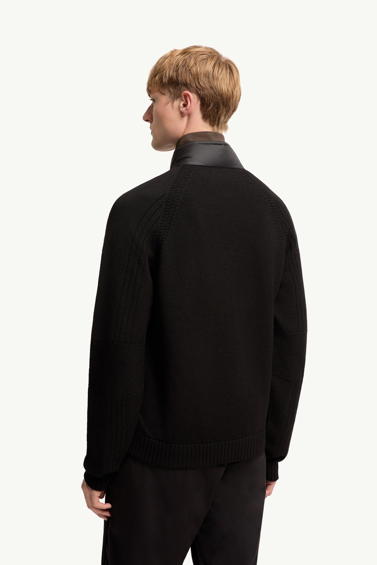 Wool Blend Padded Zip-Up Cardigan Men Black Moncler 4