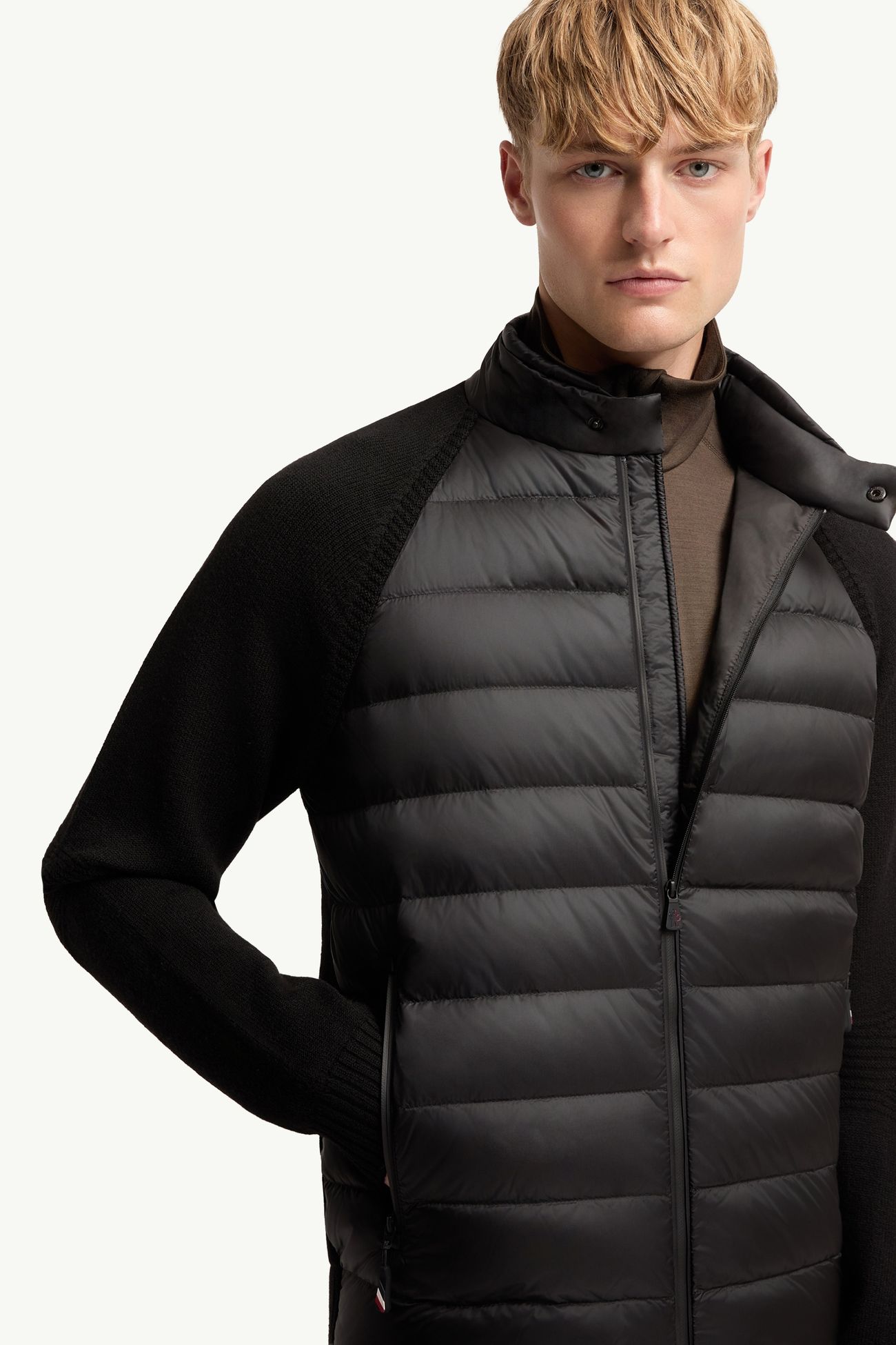 Wool Blend Padded Zip-Up Cardigan Men Black Moncler 5