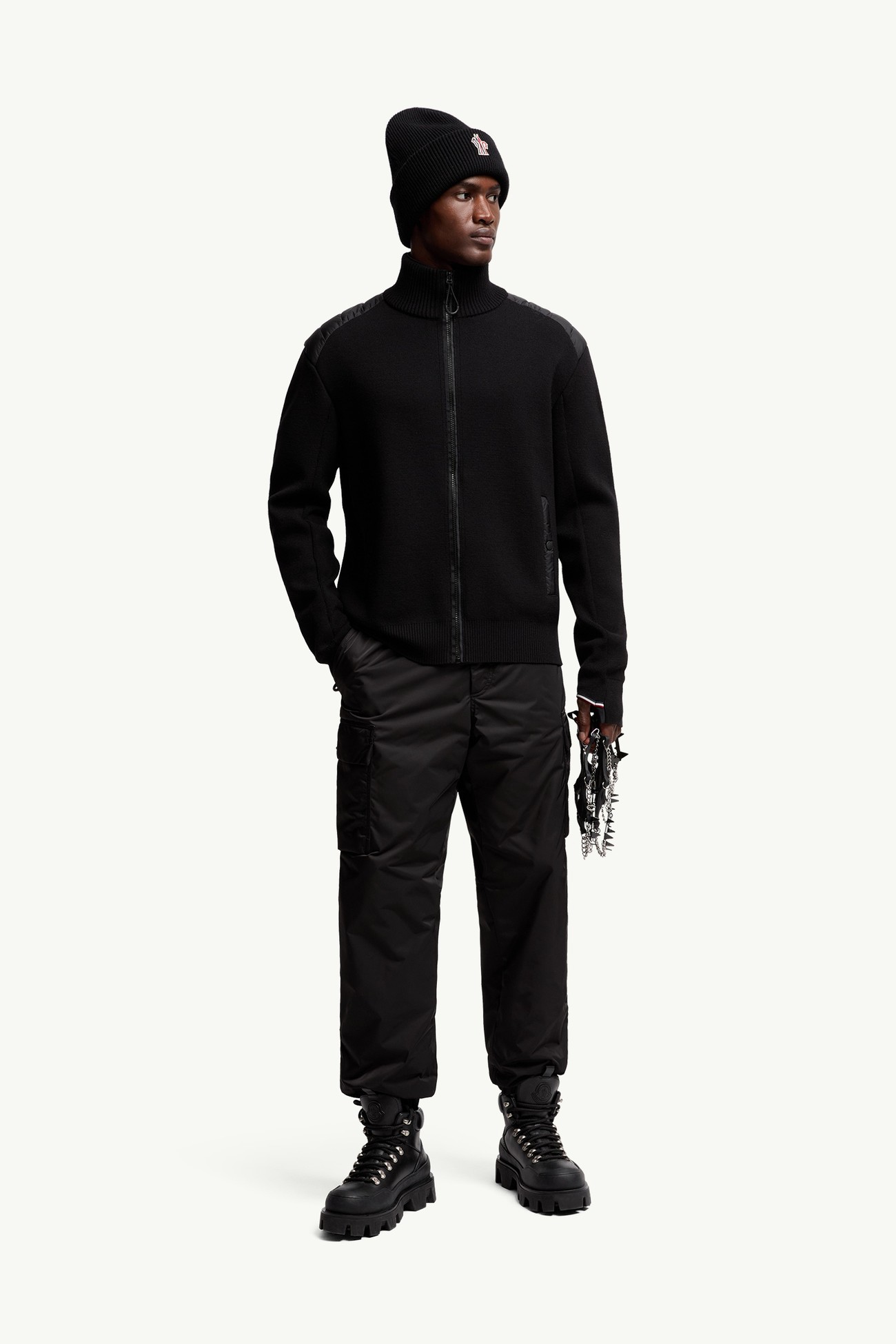 Wool Blend Padded Zip-Up Cardigan Men Black Moncler 0