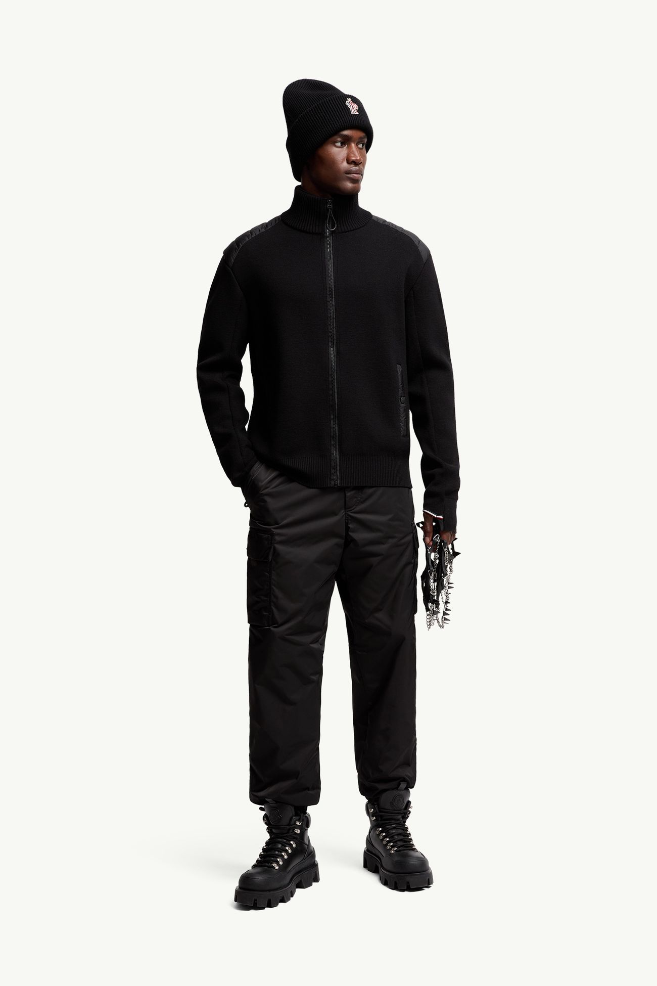 男士羊毛混纺加衬拉链开衫 男士 黑色 Moncler 0