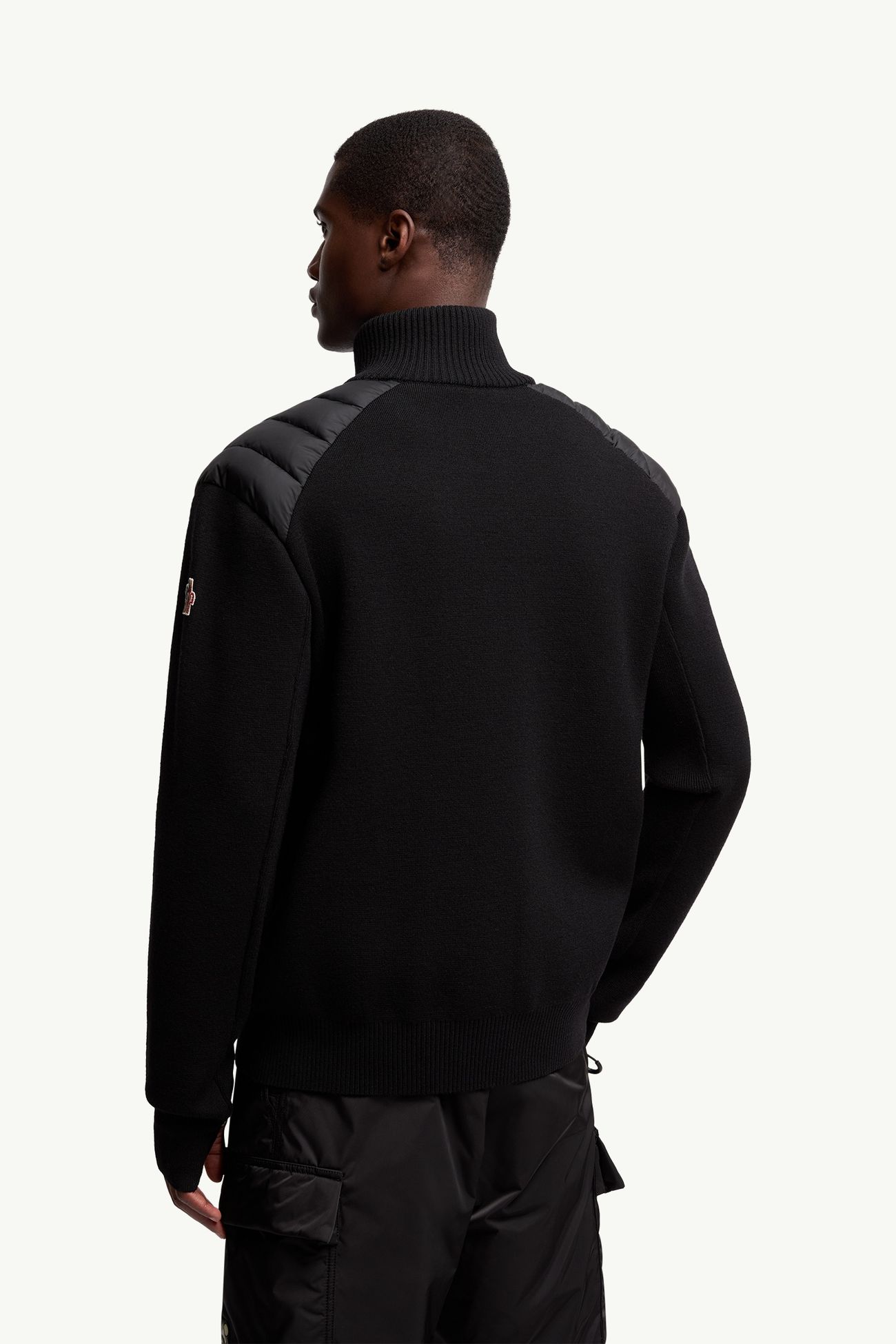 Wool Blend Padded Zip-Up Cardigan Men Black Moncler 4
